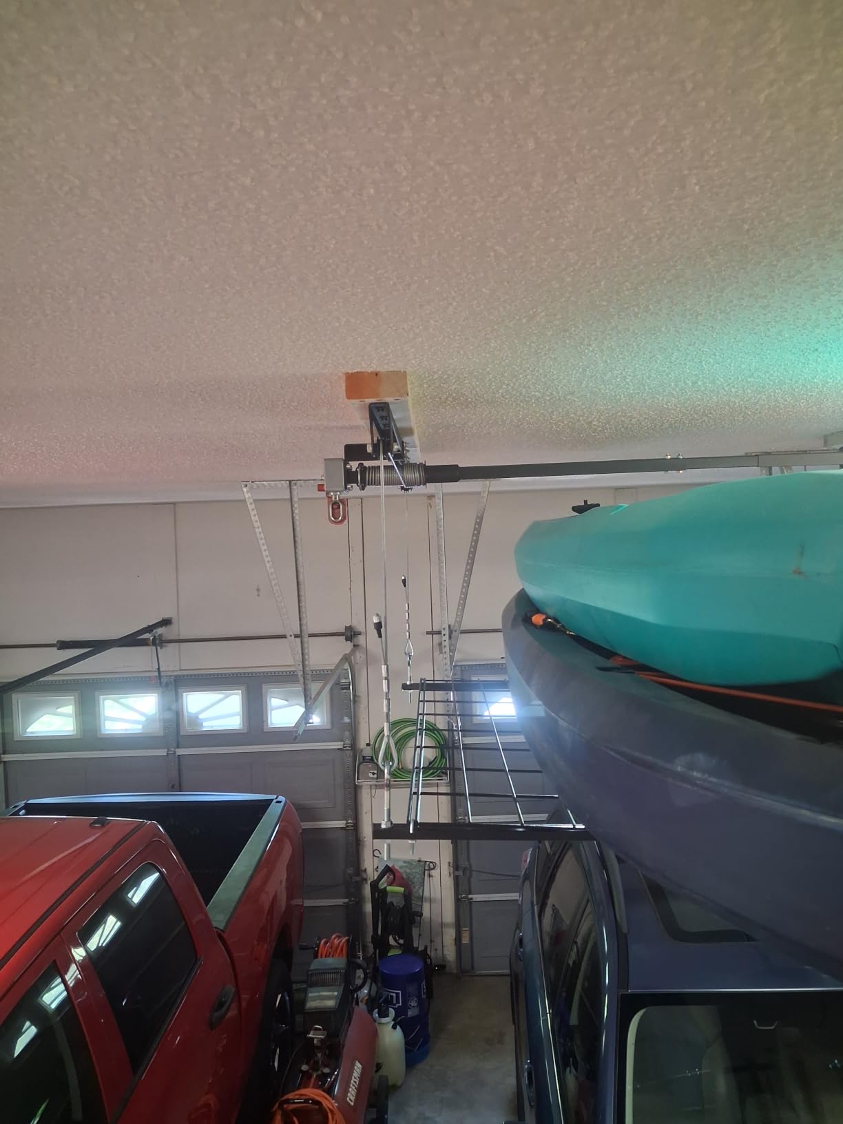 Overhead Garage Storage Rack for 8-10 FT Ceiling, Heavy-duty 4x4 FT Ceiling Storage Racks with Safety Lock, Ideal for Garage Storage Mounted Lift System and Storage Organizer, 250lb Capacity customer photo 2