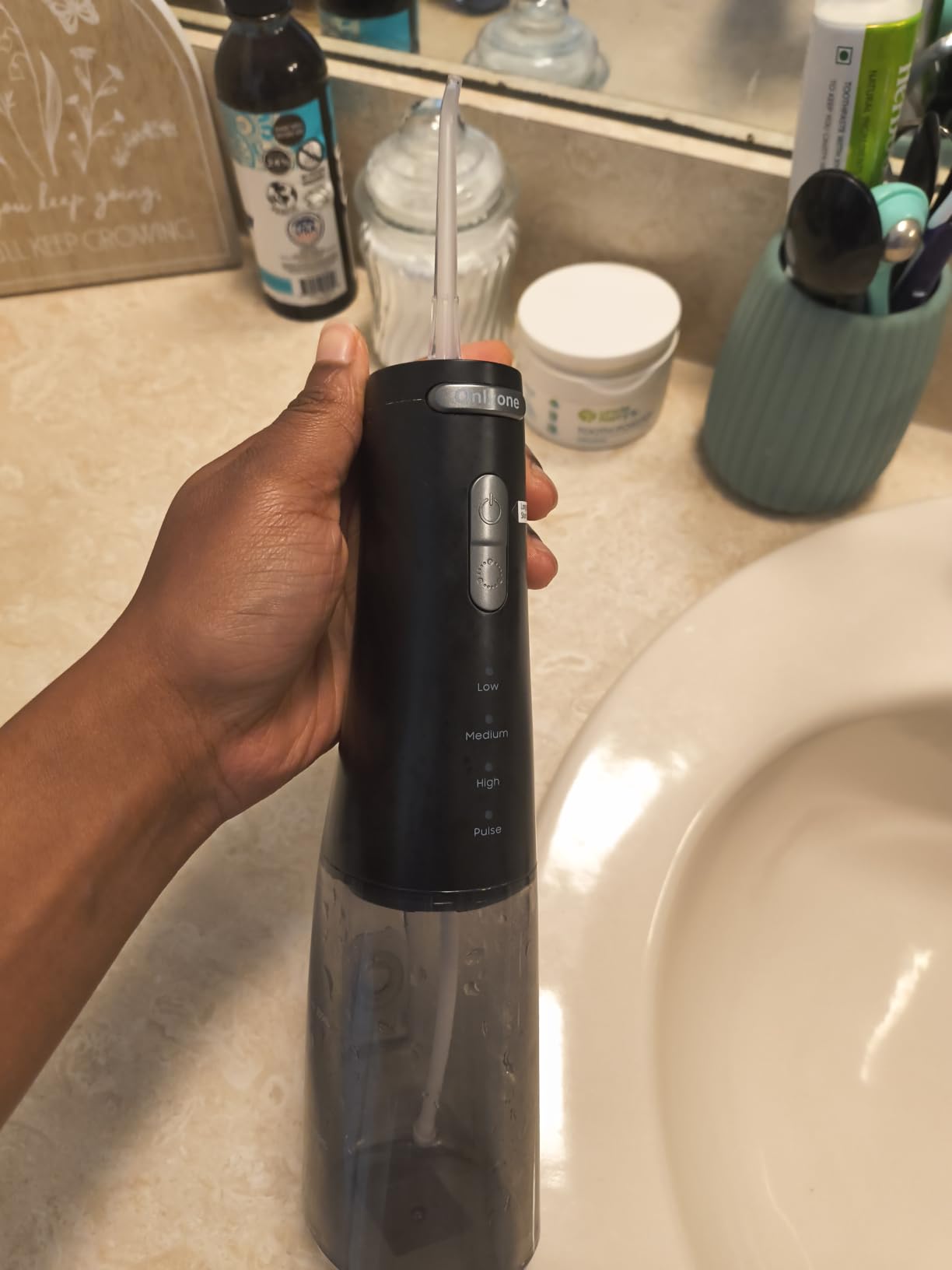 Onlyone Water Flosser with Adjustable Water Pressure for Daily Oral Care | Rechargeable Portable Oral Irrigator for Orthodontic & Sensitive Gums, Cordless for Home and Travel Use,300ML Larger Tank customer photo 2