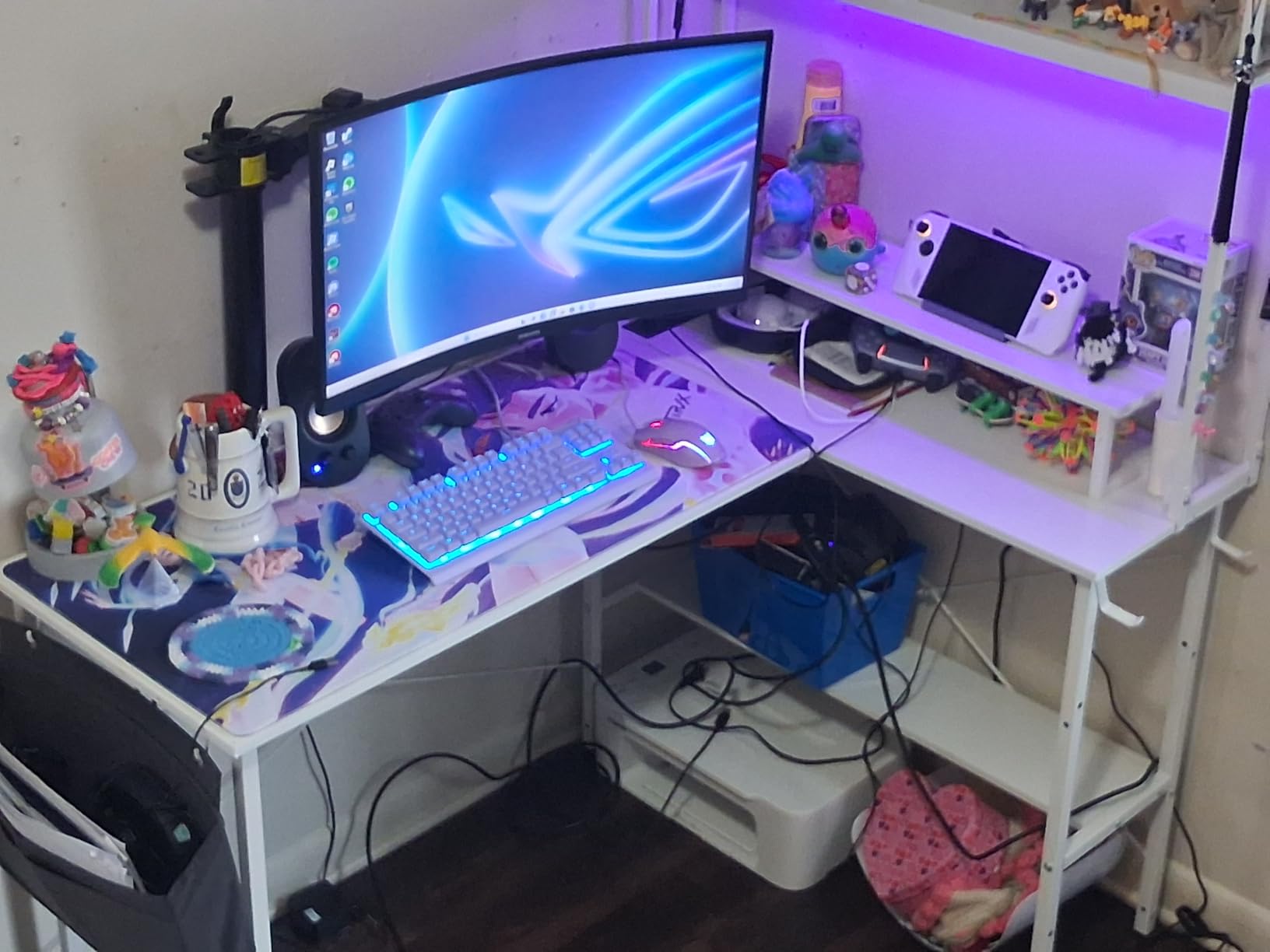 Aheaplus L Shaped Gaming Desk with Power Outlets & LED Lights, Black | Small L-Shaped Desk Computer Corner Desk with Monitor Stand & Shelf, Home Office Desk Writing Desk with Storage Bag & Hooks customer photo 2
