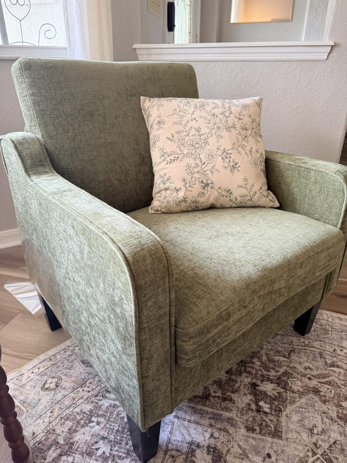 VINGLI Light Brown Accent Chair, Upholstered Armchair for Living Room | Chenille Reading Chair for Bedroom, Modern Traditional Sofa Chair, Comfy Chair for Small Space, Apartment, Waiting Room customer photo 2