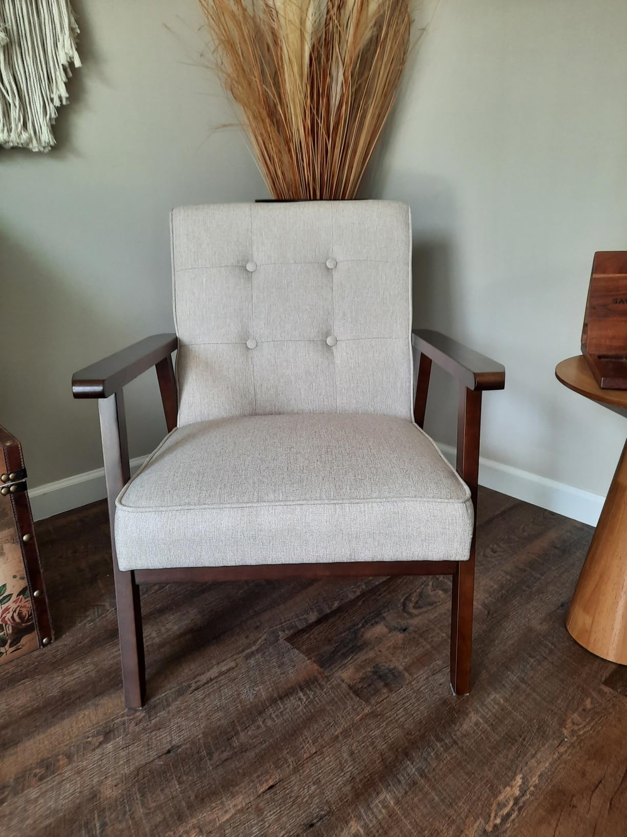 Bonzy Home Fabric Mid-Century Modern Accent Chair Set of 2, Upholstered Armchair with Solid Wood Frame, Reading Chair for Living Room, Bedroom customer photo 2