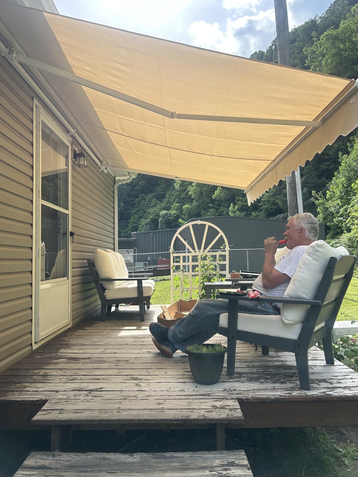 Yardenaler 12x10 FT Manual Retractable Patio Awning, Outdoor Window Sun Shade Shelter with Crank Handle & Canopy for Deck, Garden, Backyard, Balcony, Beige customer photo 2