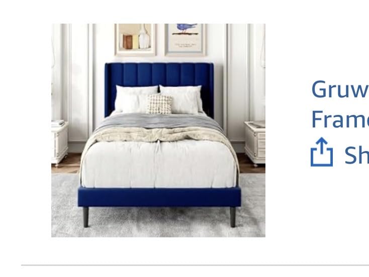 Gruwans Queen Size Bed Frame with Upholstered Wingback Headboard, Easy Assembly Platform Bed, Wooden Slat Support No Box Spring Needed, Sand customer photo 1