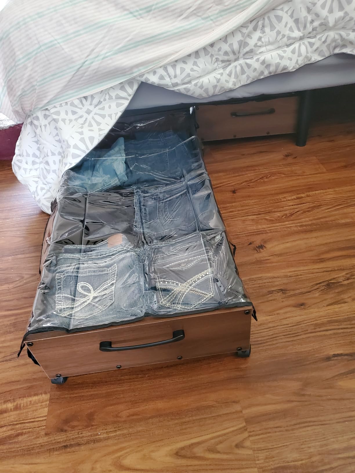 Under Bed Storage with Wheels, Underbed Shoe Storage Containers, Under the Bed Storage Drawers with Lid, Wooden Rolling Blankets Clothes Storage Metal Drawer for Bedroom Dorms Room (Walnut 2pack) customer photo 2