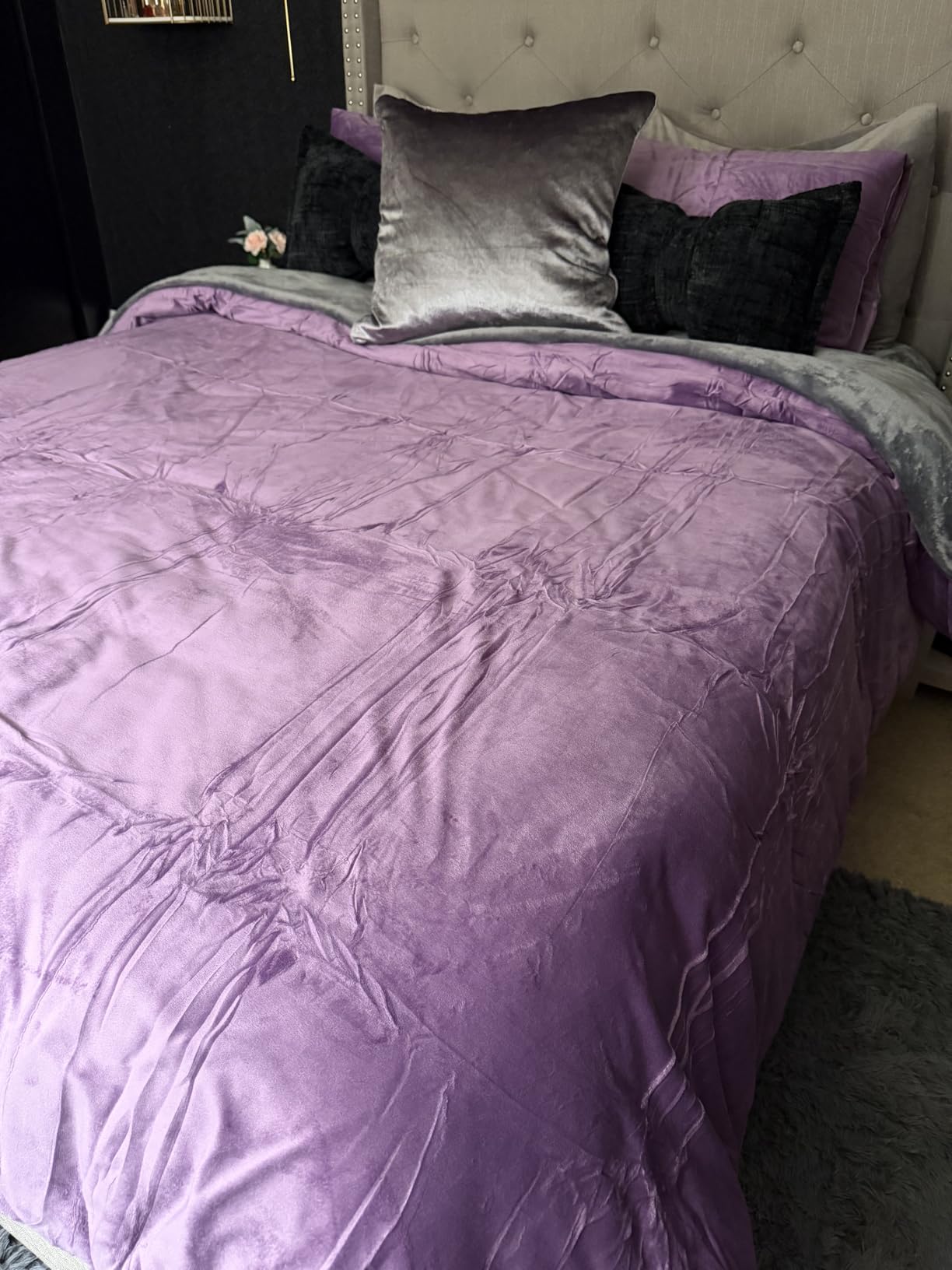 Ivellow Velvet Duvet Cover Queen Set Dark Green 3Pcs Soft Luxury Flannel | Ultra Soft breathable dark green velvet comforter cover luxury cozy bedding Set solid velour zipper closure 8 corner Ties customer photo 1