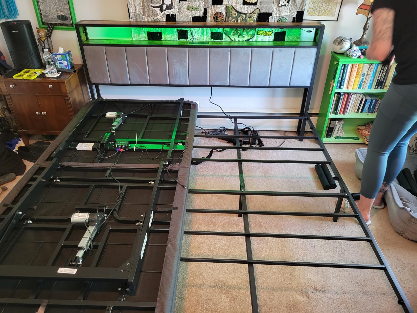 OLEVS King Bed Frame with Headboard, Metal Platform Bed King Size with 2-Tier Storage, LED Light & Charging Station Type C, No Box Spring Needed, Easy Assembly customer photo 1