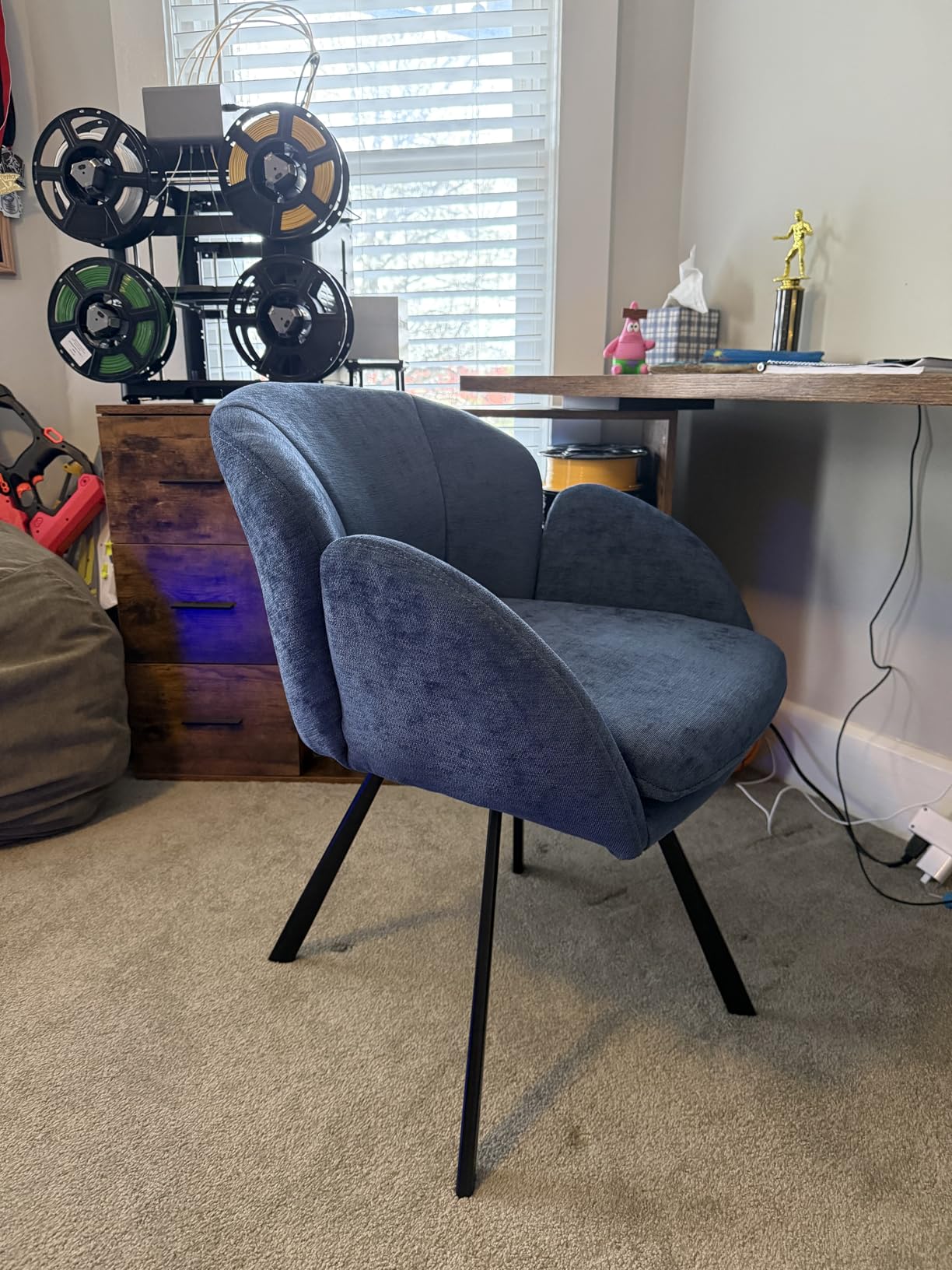 Yaheetech Swivel Accent Chair, Vanity Chair no Wheels, Blue | Chenille Desk Chair with 360-Degree Swivel Base and Seat Cushion for Living Room/Bedroom/Home Office/Makeup/Small Spaces customer photo 1
