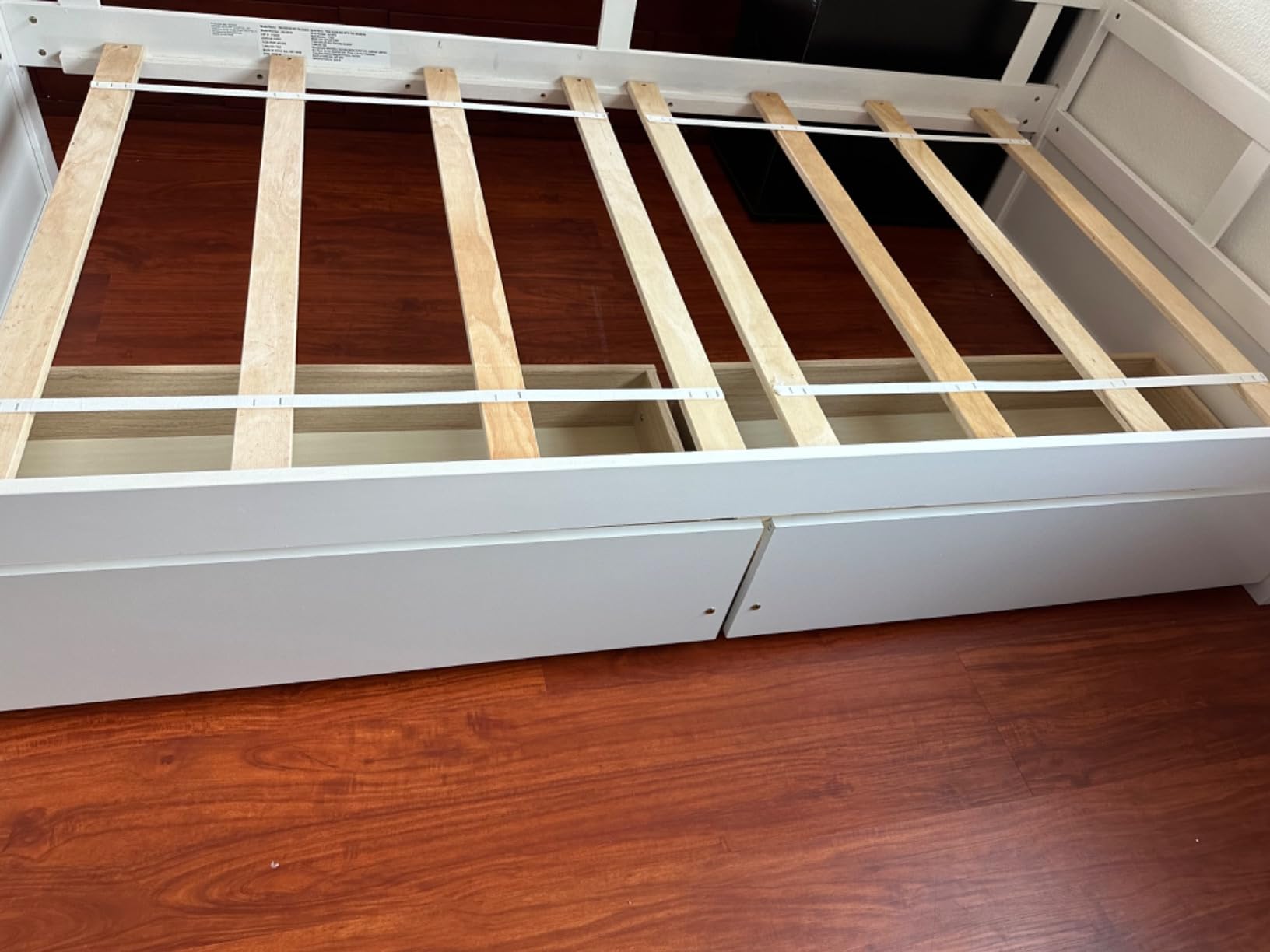 GIANTEX Twin Bed with 2 Storage Drawers, Wood Montessori House Tent Bed Frame with Safety Guardrail, Low Teepee Bed with Wood Slat Support for Boys Girls Teens, No Box Spring Needed, Kids Bed (White) customer photo 2