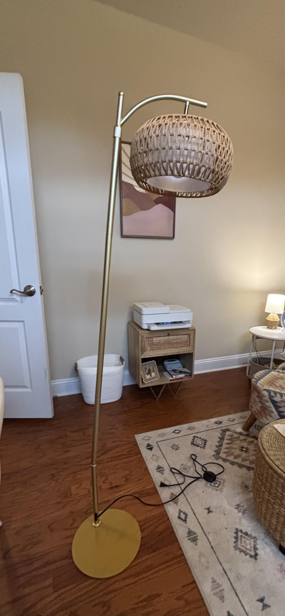 Gold Floor Lamp for Living Room with 3 Color Temperatures, Arc Boho Floor Lamps with Remote Control, Rattan Standing Lamp with Wicker Lamp Shades Dimmable Tall Floor Lamp For Bedroom Living Room Corner customer photo 1