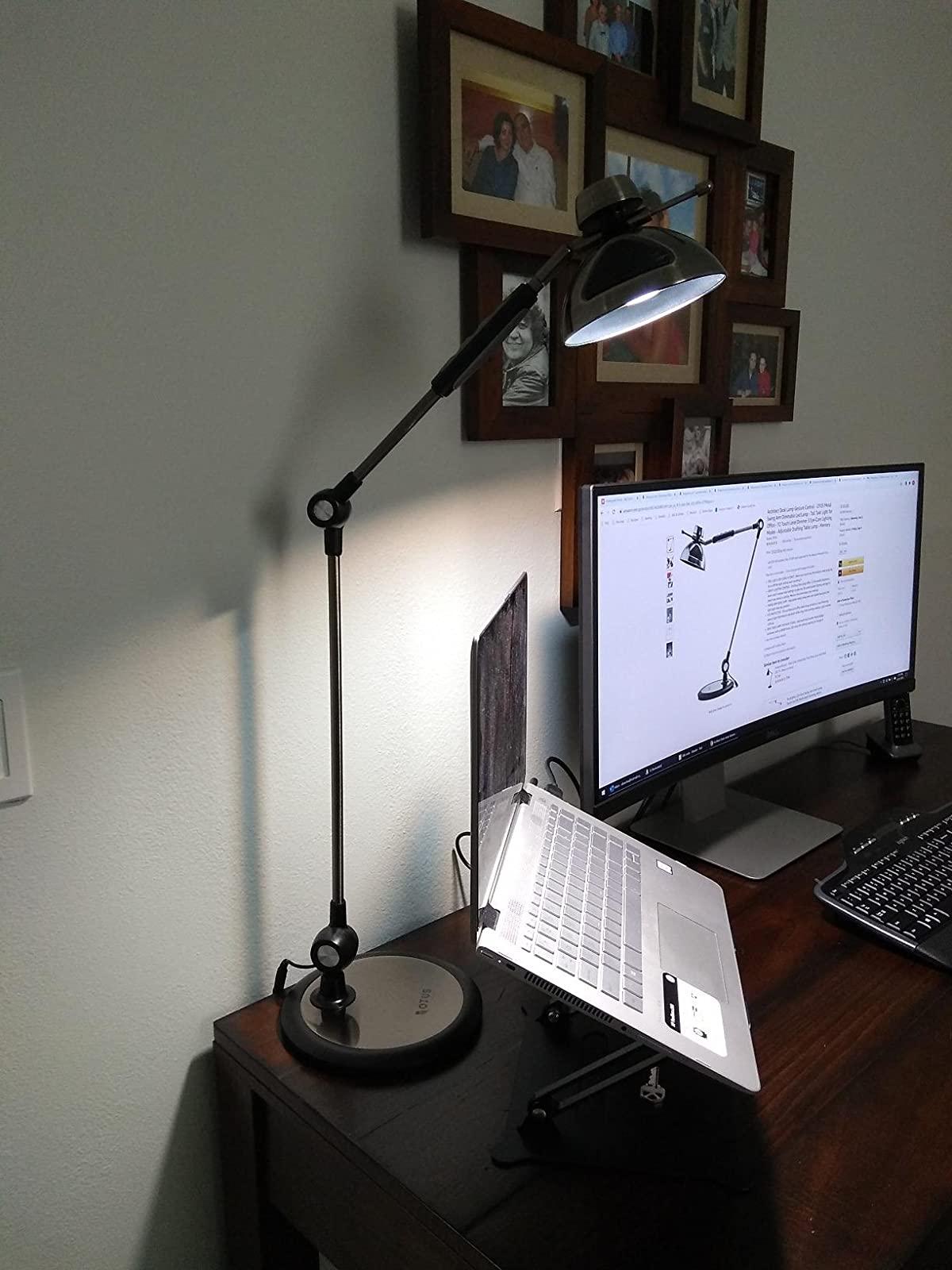 OTUS Tall LED Architect Desk Lamp for Home Office, Gesture Control, Brass | Touch Dimming, 12 Brightness Levels, 3000K/4000K/6500K Color Temps, Raises to 29 in, Weighted 8-in Metal Base, Memory Recall customer photo 1