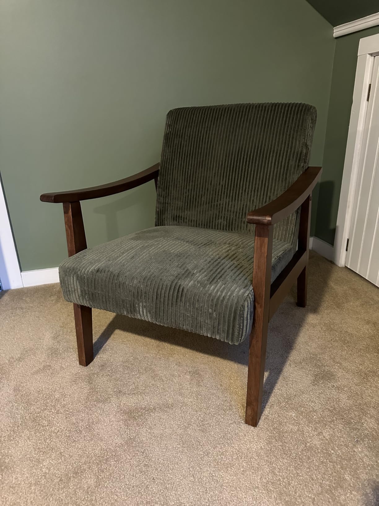 Yaheetech Accent Chairs, Mid-Century Corduroy Fabric Armchairs, Dark Green | Corduroy Chair with Solid Wood Legs, Cozy Reading Leisure Chair for Living Room, Bedroom, Waiting Room customer photo 1