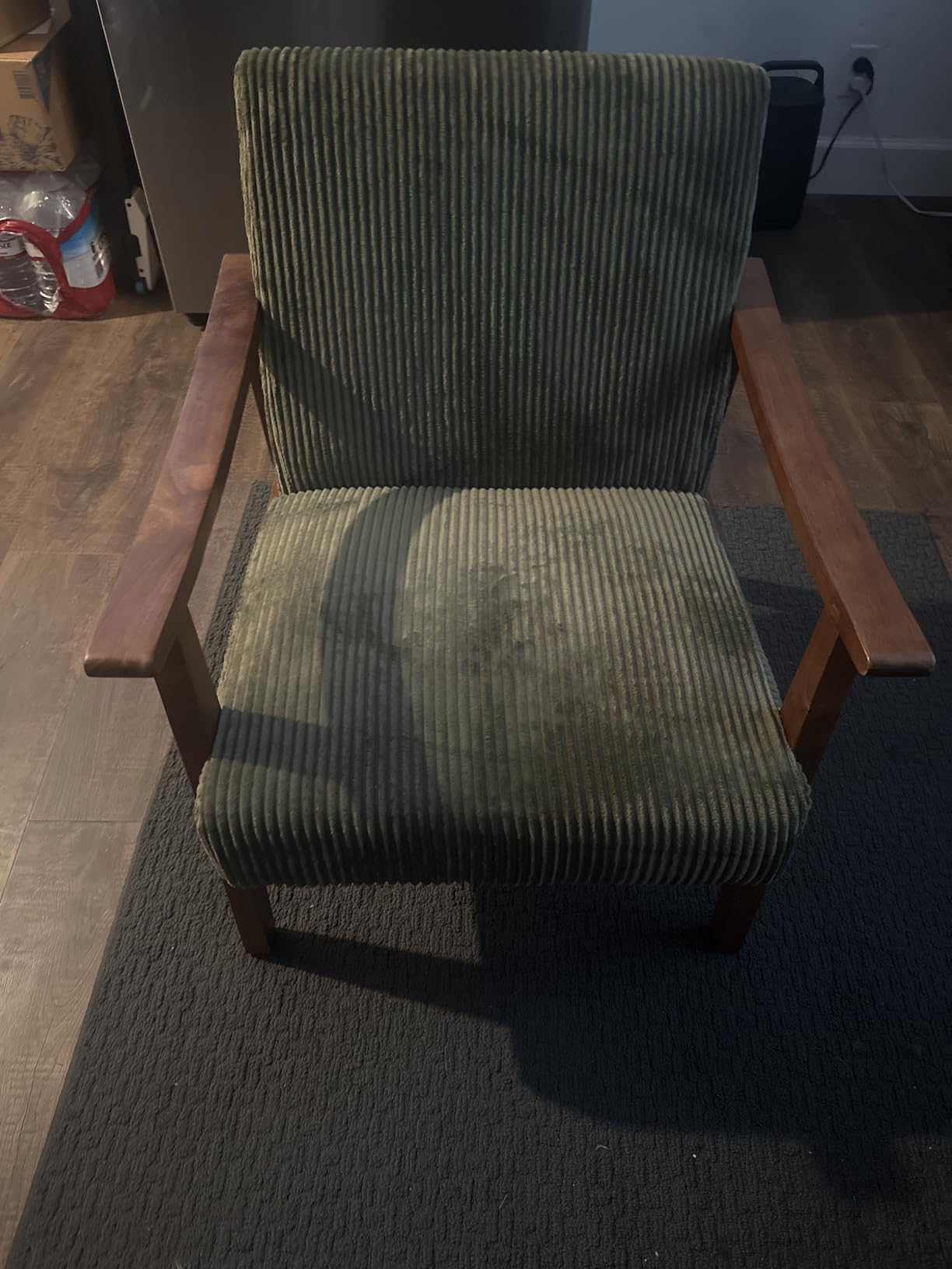 Yaheetech Accent Chairs, Mid-Century Corduroy Fabric Armchairs, Dark Green | Corduroy Chair with Solid Wood Legs, Cozy Reading Leisure Chair for Living Room, Bedroom, Waiting Room customer photo 2