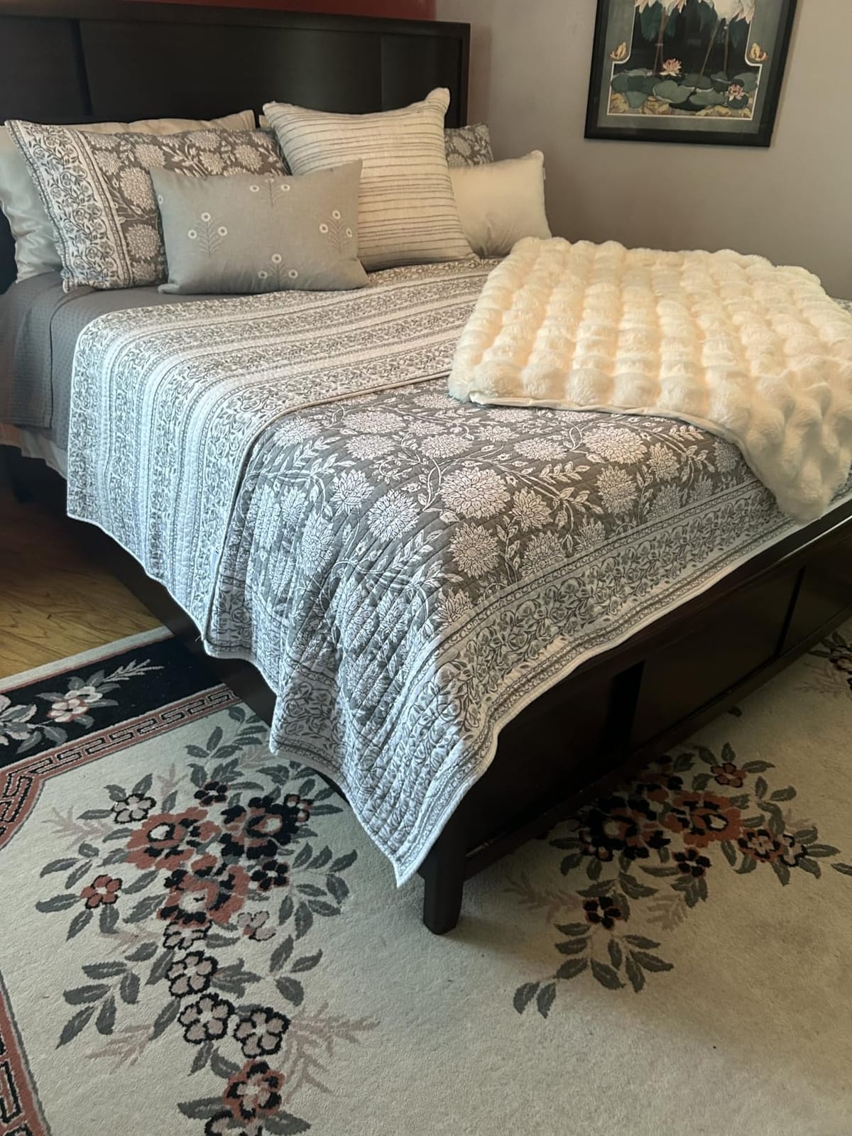 Levtex Home Adare Taupe Reversible King/Cal King Quilt Set (106x92in) and 2 Pillow Shams (36x20in) - Floral Bedding - Taupe White - Cotton King Size Quilt Bedding Set - Lightweight, Soft, Pre-Washed customer photo 1