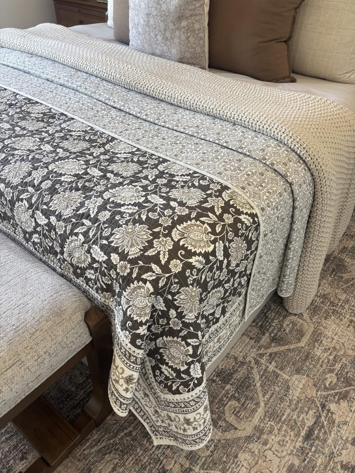 Levtex Home Adare Taupe Reversible King/Cal King Quilt Set (106x92in) and 2 Pillow Shams (36x20in) - Floral Bedding - Taupe White - Cotton King Size Quilt Bedding Set - Lightweight, Soft, Pre-Washed customer photo 2