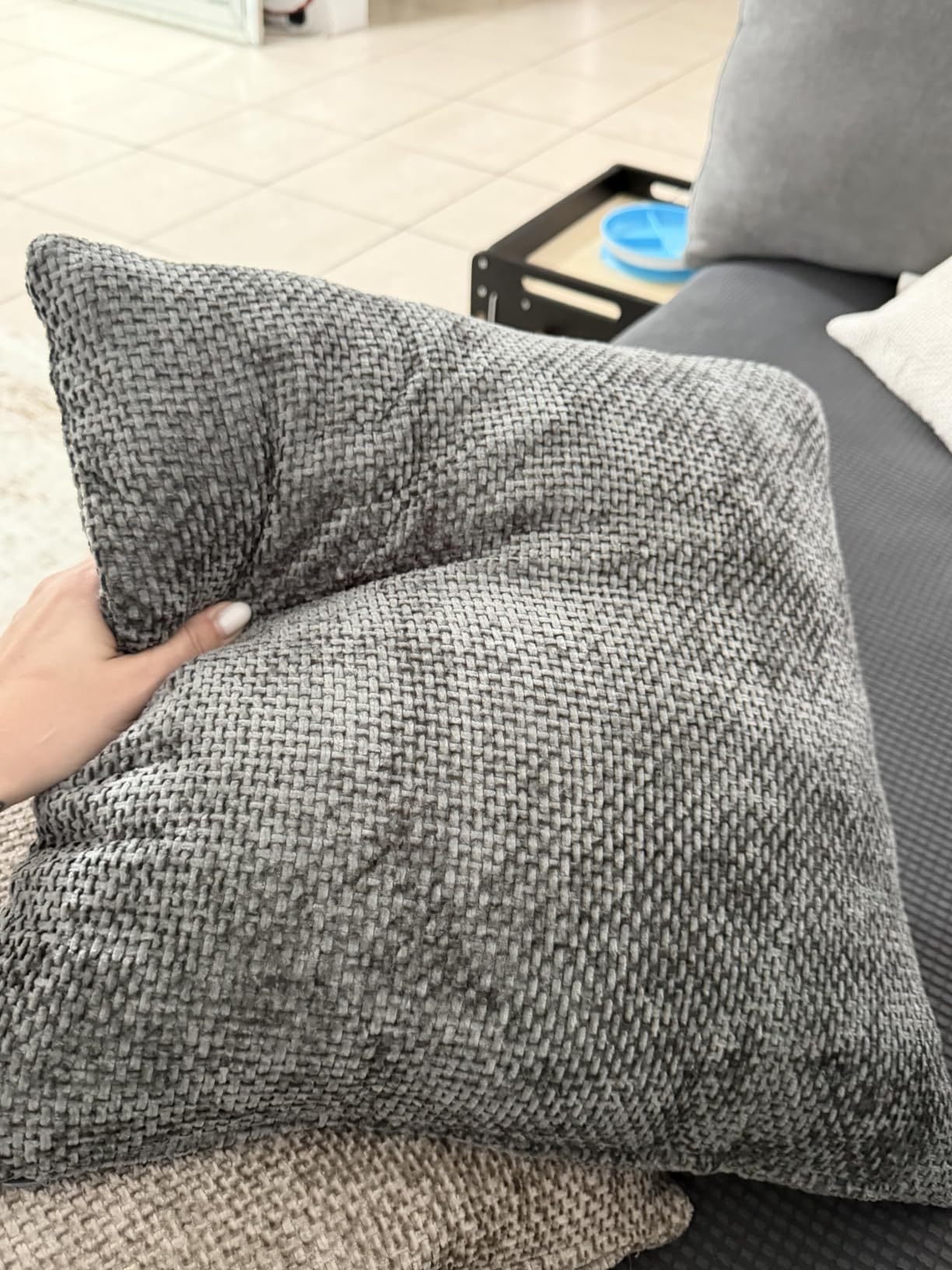 MIULEE Decorative Chenille Pillow Covers Neutral Beige 18x18 Pack of 4 | Modern Home Decor, Cozy Cream Collection, Couch Throw Pillows, Farmhouse Boho Cushion Covers for Sofa Bed Living Room customer photo 2