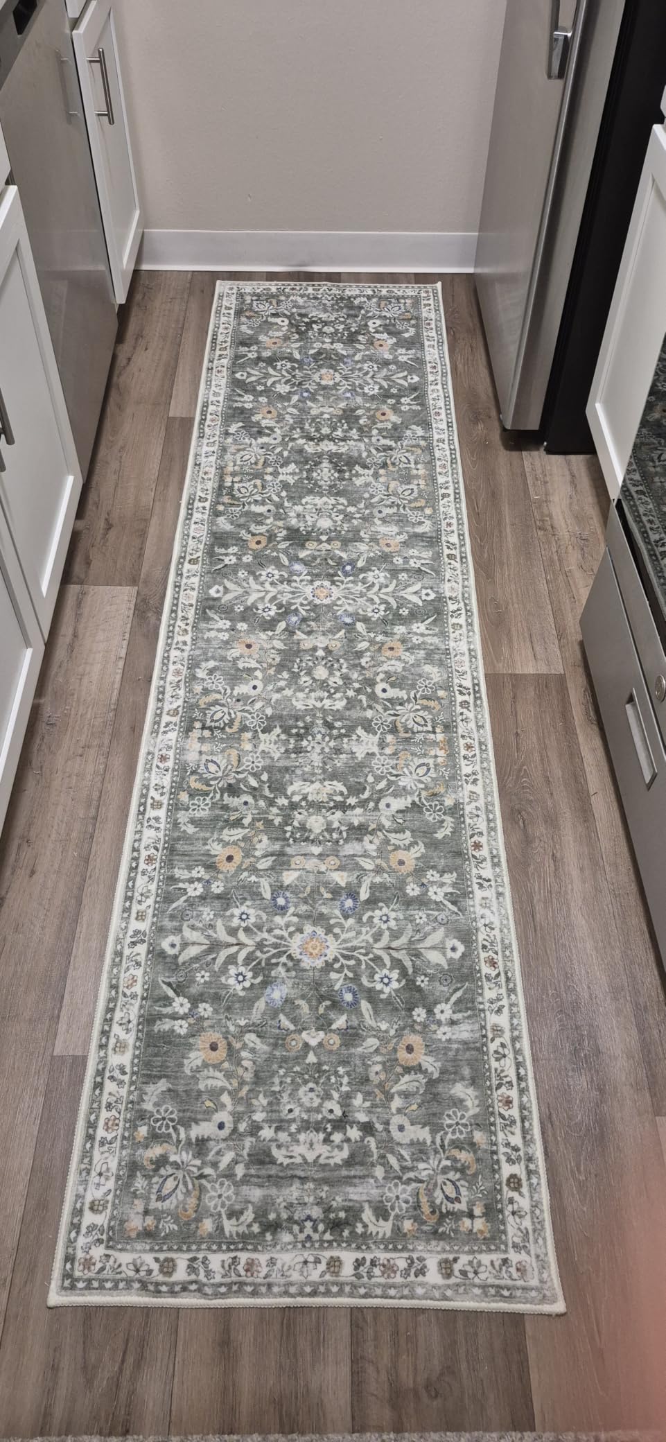 Yamaziot 2x8 Washable Hallway Runner Rug Non Slip Floral Carpet, Sage Green | Soft Boho Floral Kitchen Runner with Rubber Backing, Stain Resistant, Low Pile Distressed Carpet for Kitchen Hallway Entrance customer photo 2