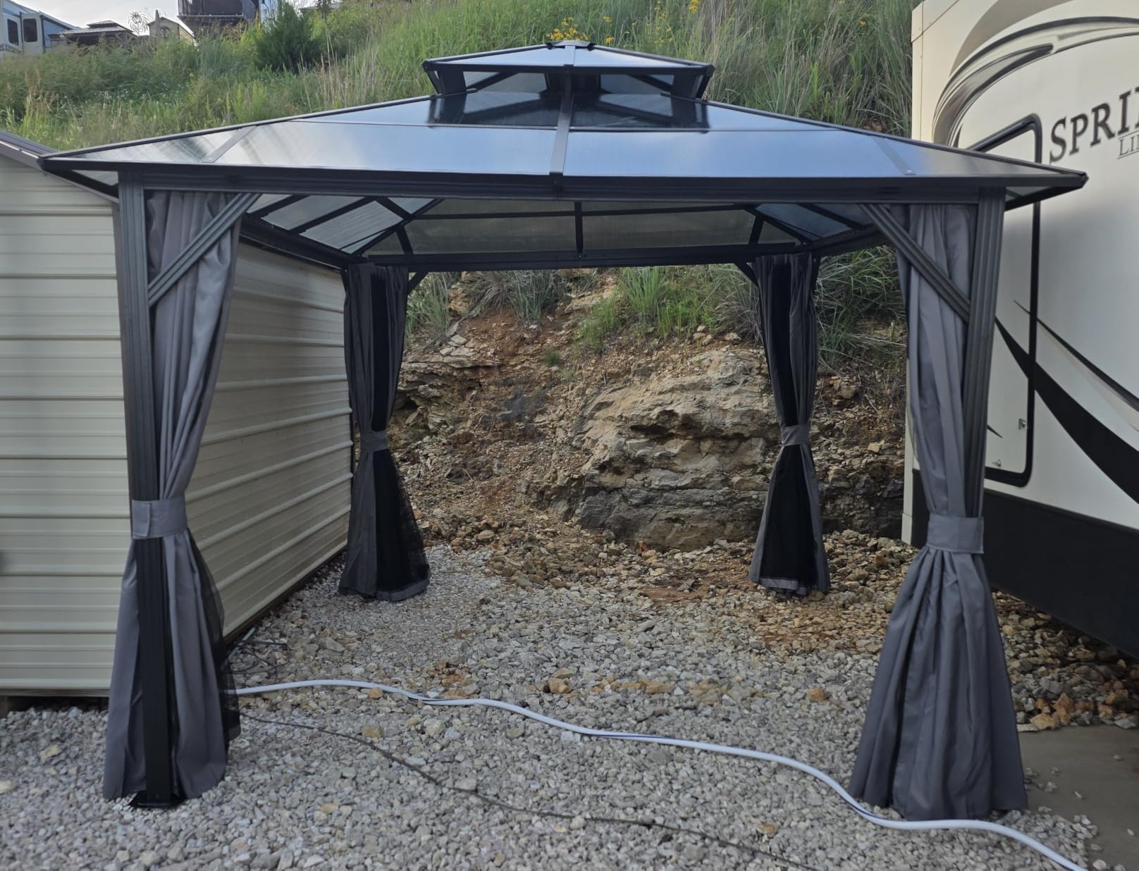 Aoxun 12'x10' Hardtop Gazebo with Polycarbonate Double Roof, Brown customer photo 2