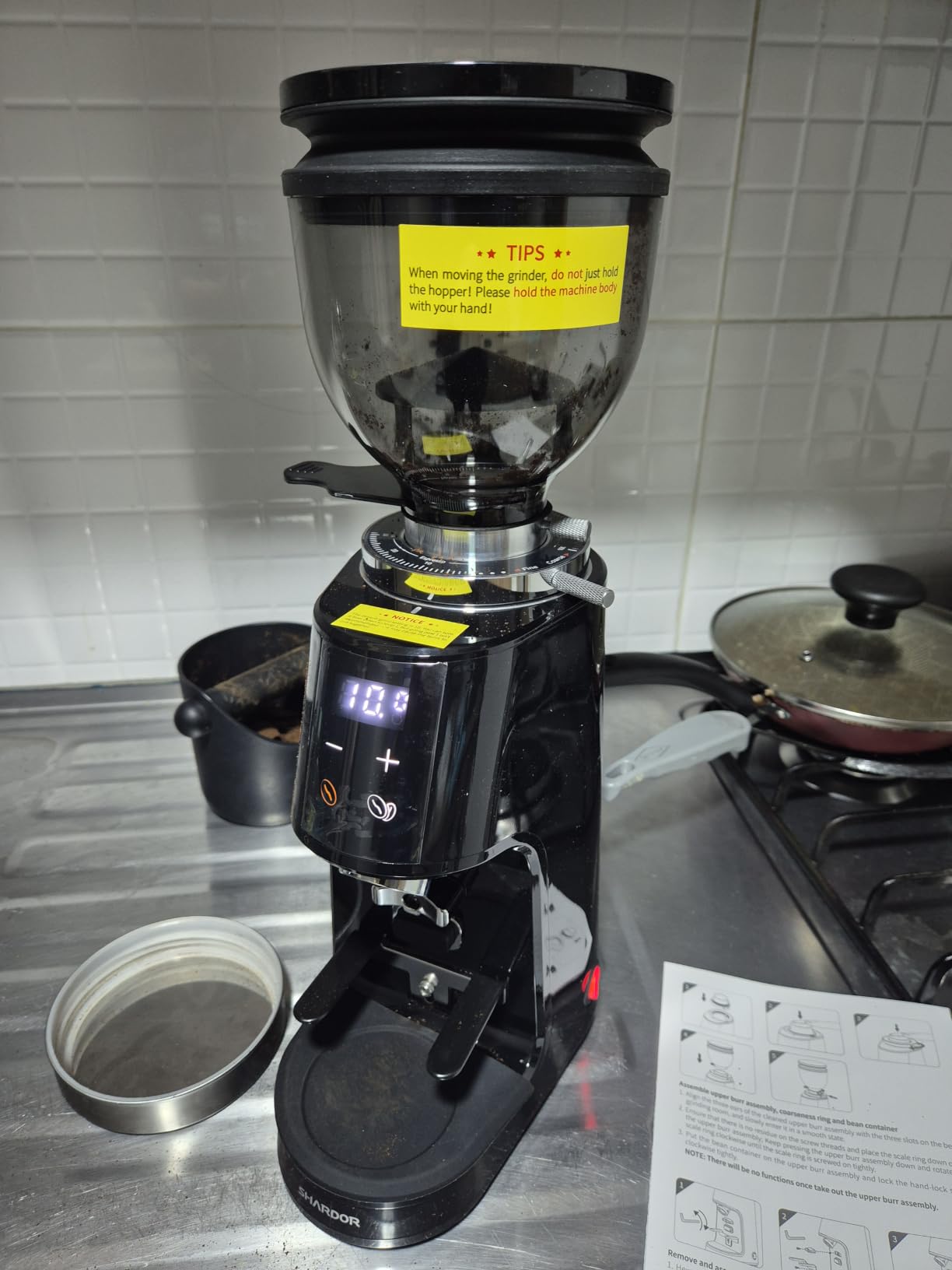 SHARDOR 64mm Flat Burr Coffee Grinder, 100 Settings, Anti-Static, Black | Electric Bean Grinding, All-Metal Chamber, Portafilter Holder,Precision Timer, LED Display, 260W, Silicone Bellows, 120V Only customer photo 1