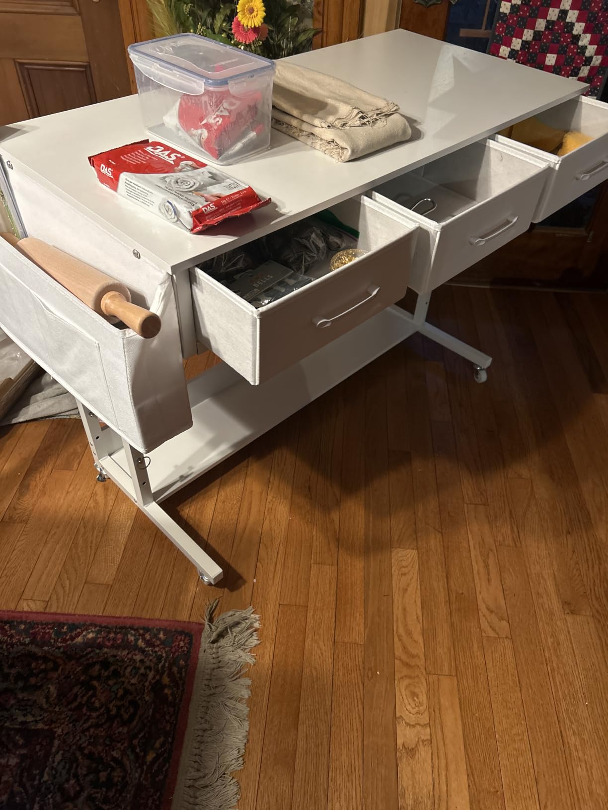 WINAZ Rolling Standing Desk Adjustable Height with Drawers on Wheels, 40 Inch Portable Mobile Stand Up Computer Desks for Bedroom Home Office, Couch Sofa Side Laptop Table with Storage, Rustic Brown customer photo 1