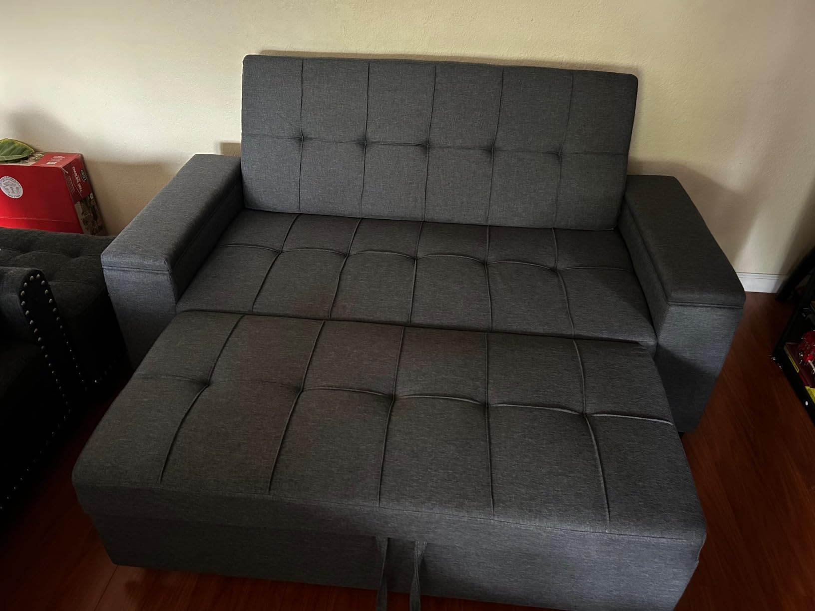 Gizoon Convertible Sofa Bed 63.6'' 3 in 1 Sleeper Sofa Small Loveseat Couch | Futon Sofa Bed for Small Spaces Apartment Living Room, Storage Armrests & 5 Adjustable Backrest, Dark Grey customer photo 1