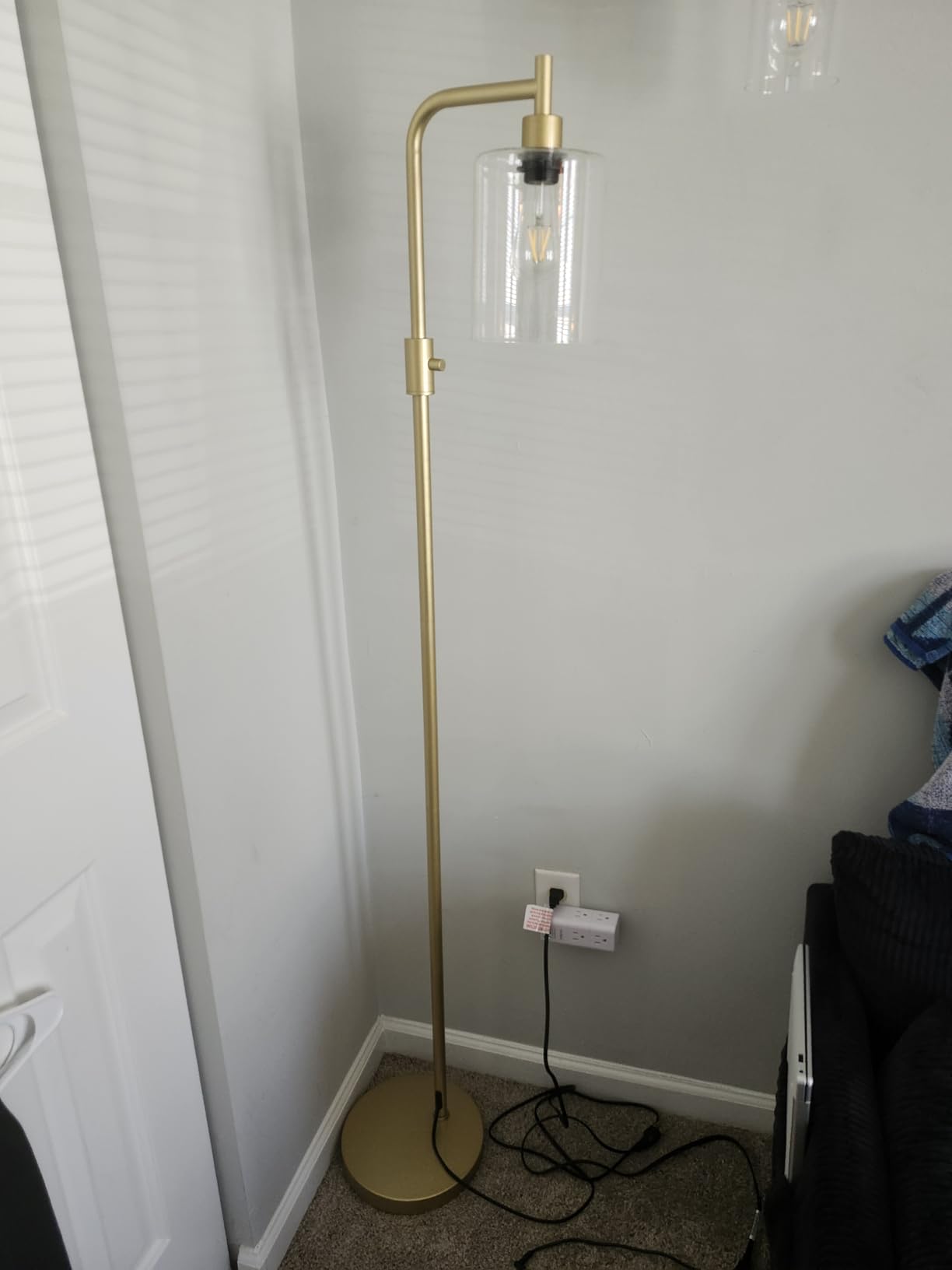 Dimmable Floor Lamp for Living Room with Clear Ribbed Glass Lampshade, Gold Modern Floor Lamp with 900LM LED Bulb Included, Arc Standing Tall Lamp for Bedroom, Office, Reading Room, Corner customer photo 1