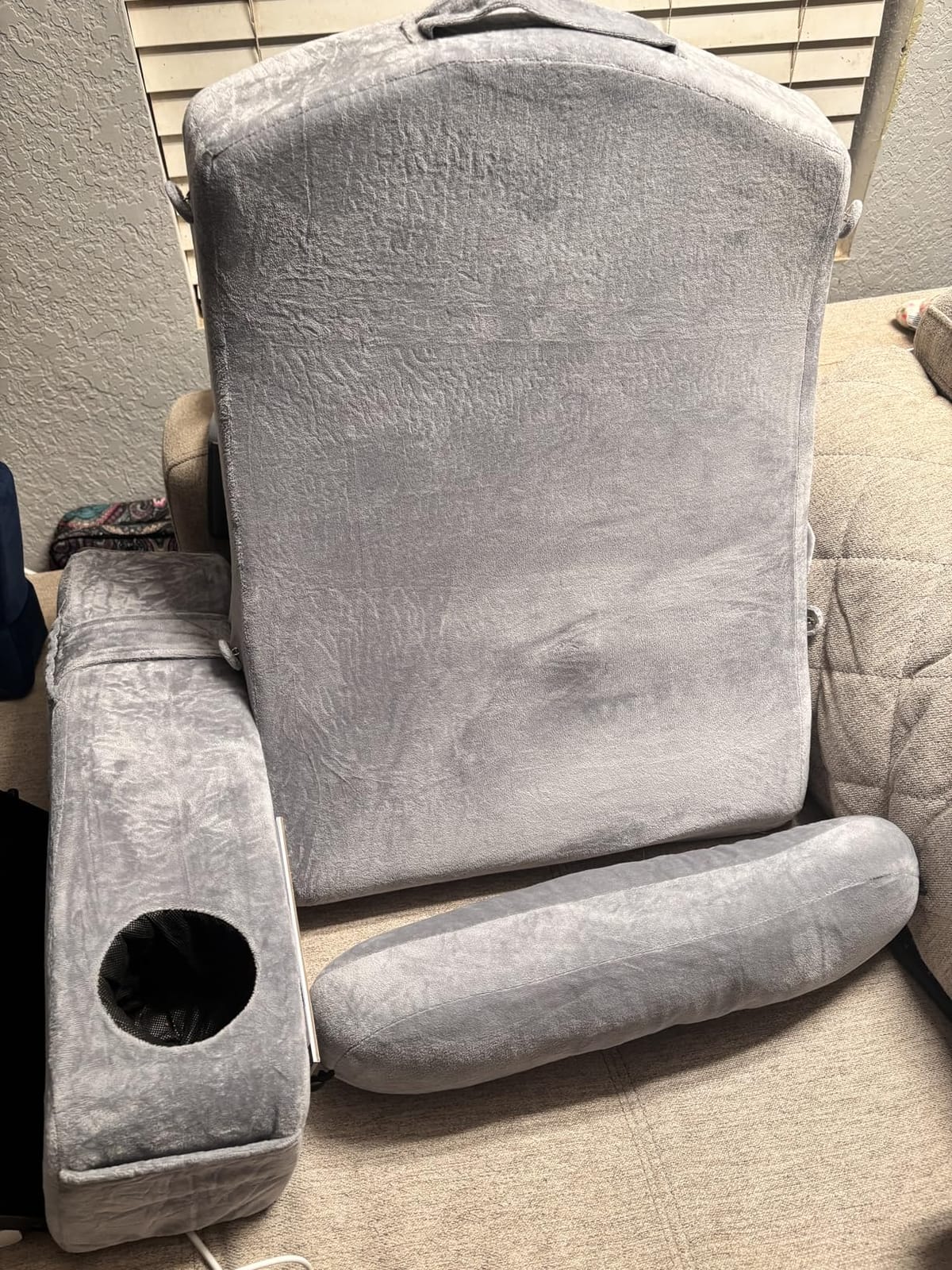 21 INCH Reading Pillow for Adults, Back Pillow for Bed Sitting Up, Backrest Pillow for Sitting in Bed, Detachable Arms with Built-in Cup & Phone Caddy (Gray, 21 INCH) customer photo 1