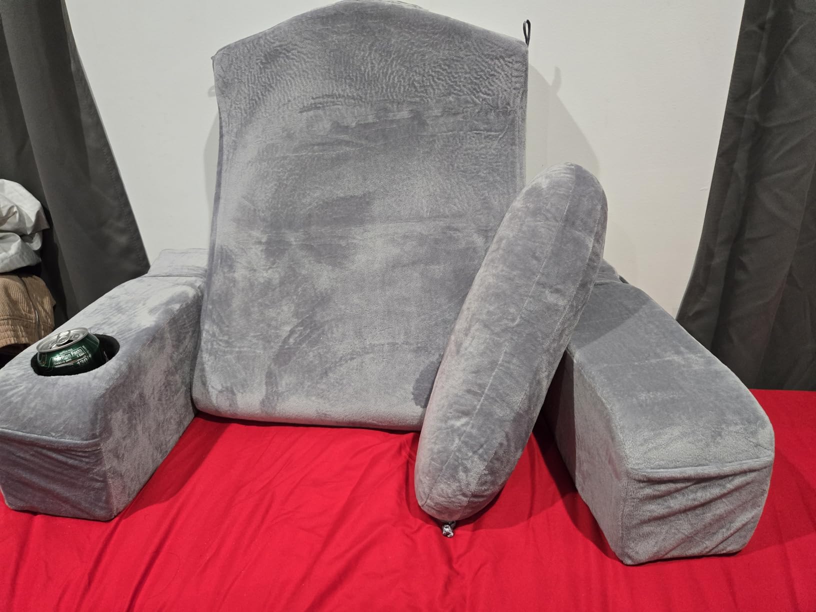 21 INCH Reading Pillow for Adults, Back Pillow for Bed Sitting Up, Backrest Pillow for Sitting in Bed, Detachable Arms with Built-in Cup & Phone Caddy (Gray, 21 INCH) customer photo 2