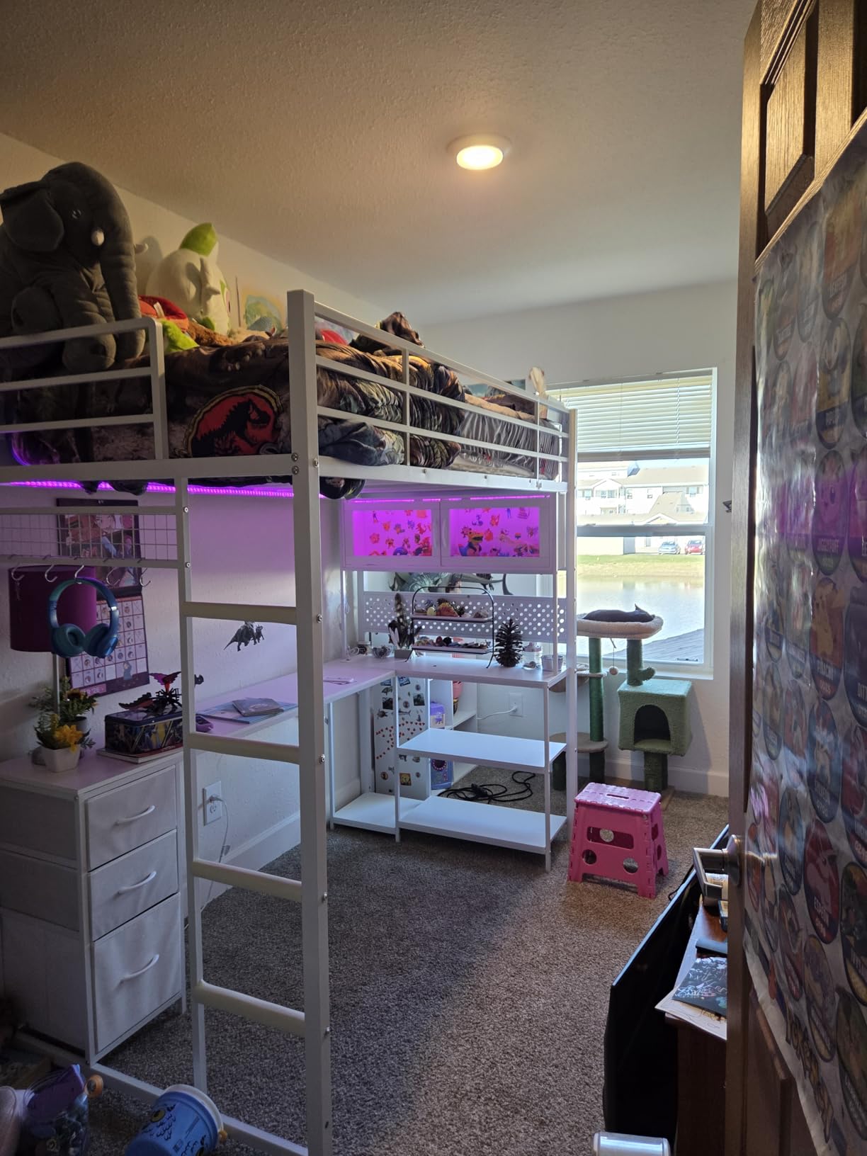 ADORNEVE Twin Size Loft Bed with Gaming Desk, RGB Hutch, Black | Expanded Safety Power Outlet, 3 Drawers, Shelves & Pegboard, Metal Loft Bed Frame with RGB Light, Space Saving for Teens customer photo 2