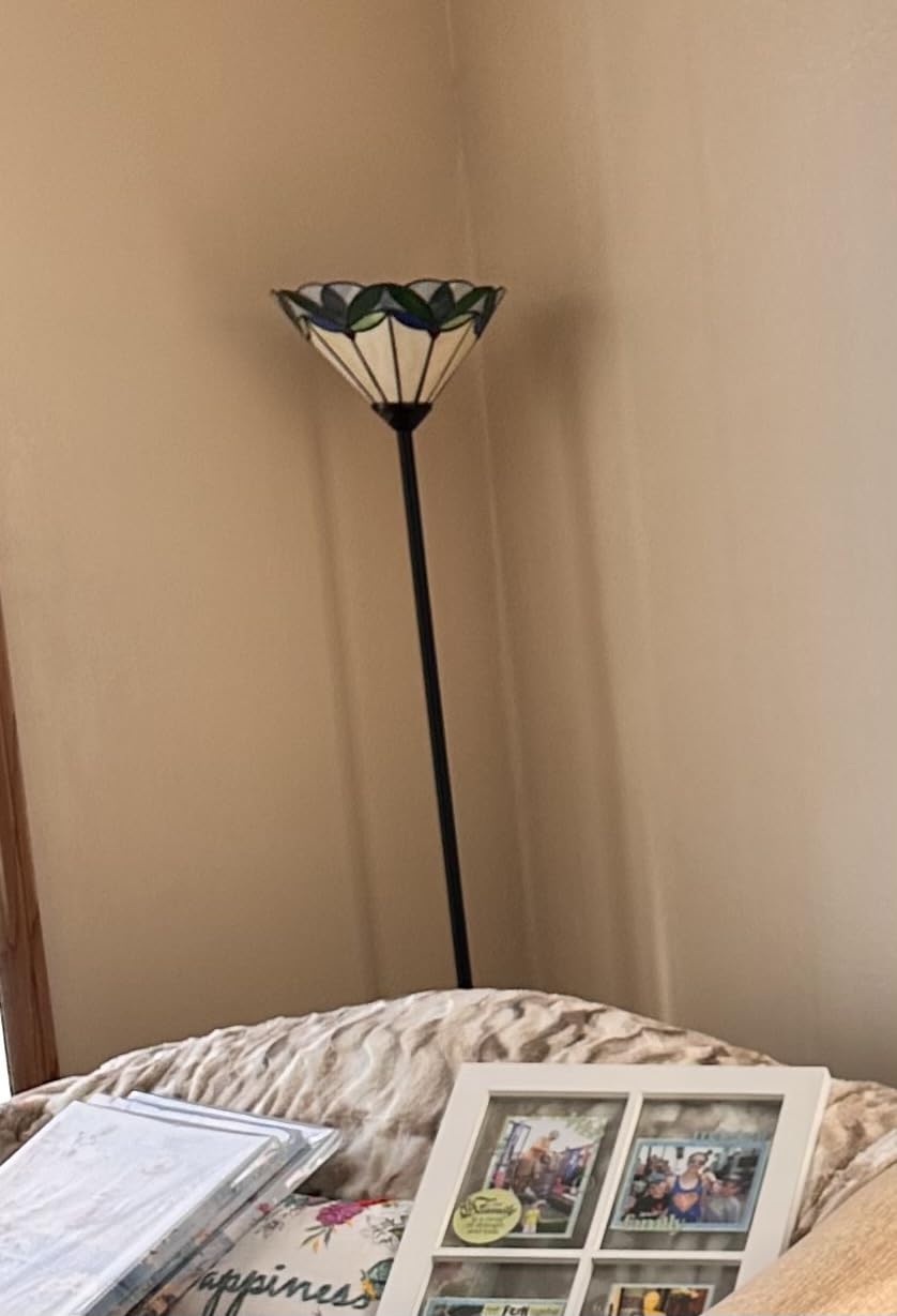 Stained Glass Floor Lamp with Tree Leaf Pattern, Vintage Style Torchiere Floor Lamp, Tall Corner Pole Lamp with Foot Switch, Antique Decorative Standing Reading Light for Living Room Bedroom(E26 Base) customer photo 2