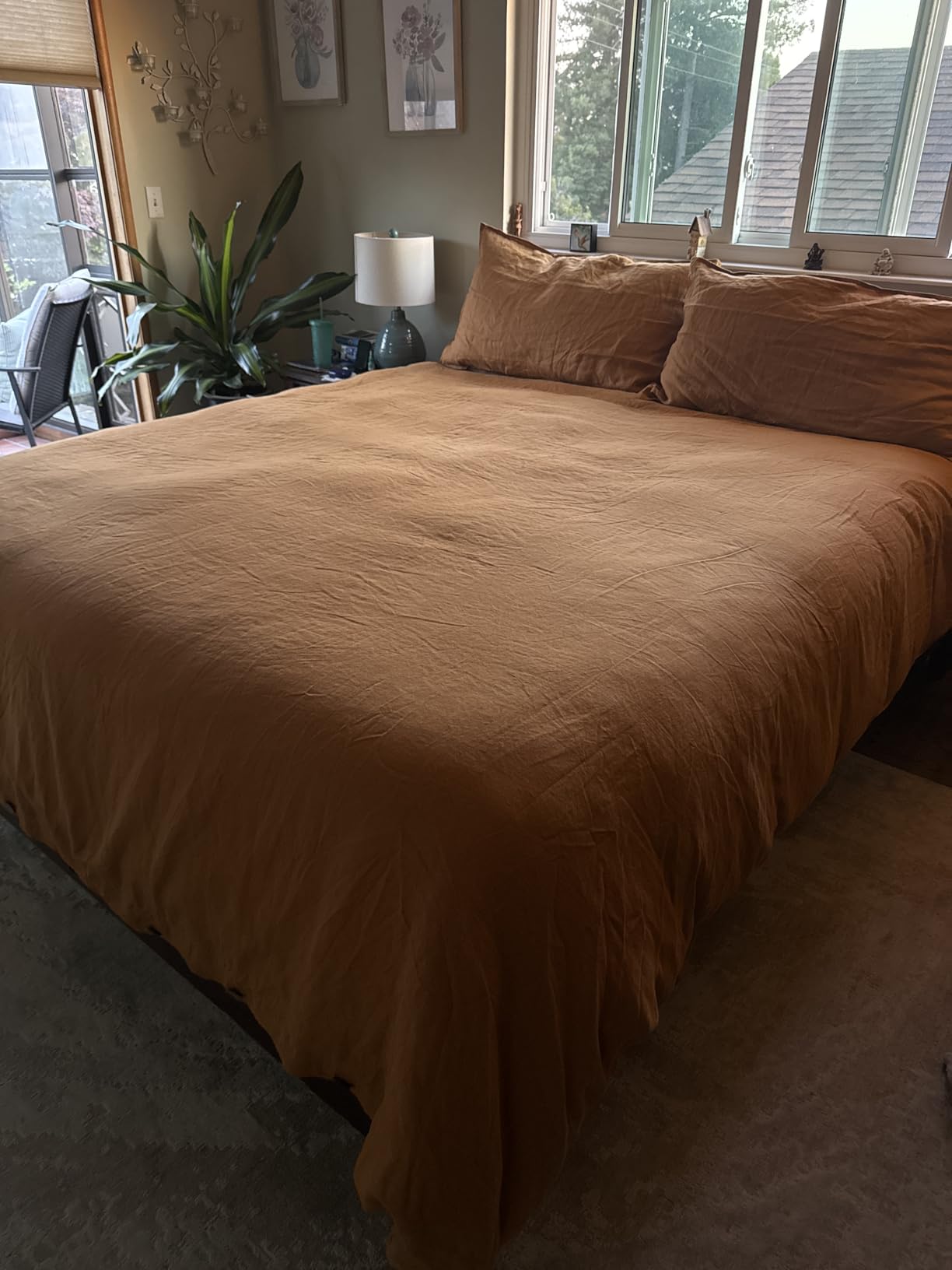 ATLINIA 100% Flax Linen Duvet Cover Set - Stone Washed Pure French Linen Organic Fabric for Farmhouse Comforter Boho Bedding Included 1 Duvet Cover 2 Pillow Shams(White, King) customer photo 1