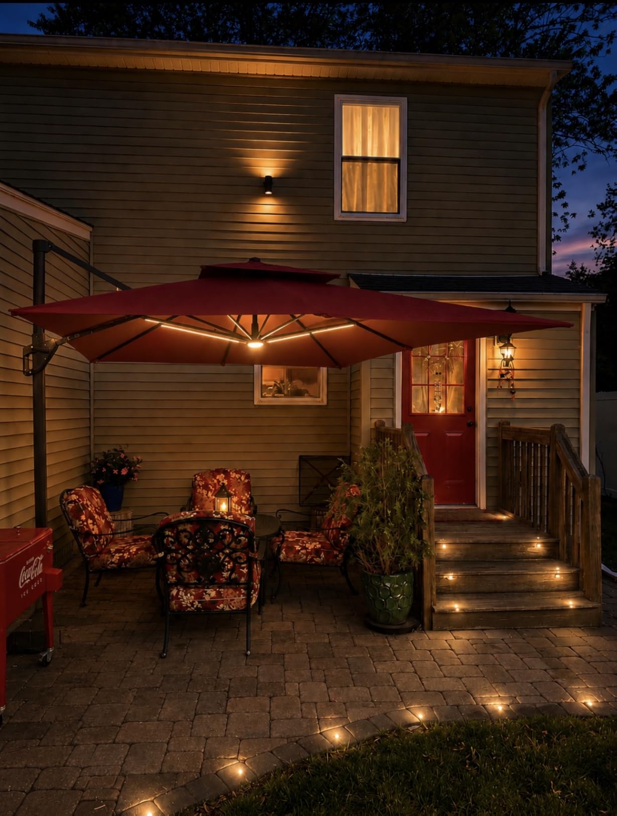 Deconk 10' X 13' Patio Cantilever Outdoor Umbrella with Base and LED Lights customer photo 2