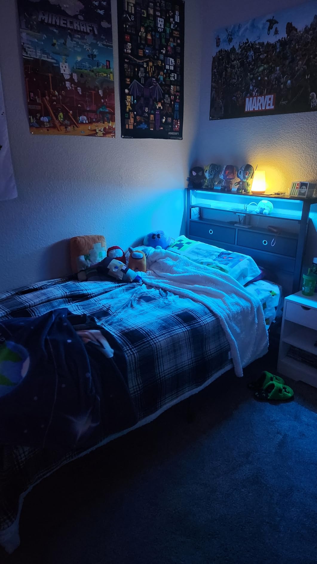 Furnulem Full Size Bed Frame with Headboard & 2 Fabric Drawers, Black Oak | Full Platform Bed Featuring LED Lights, Built-in Charging Station & 3-Tier Storage Shelves, Metal Slats, No Box Spring Needed customer photo 2