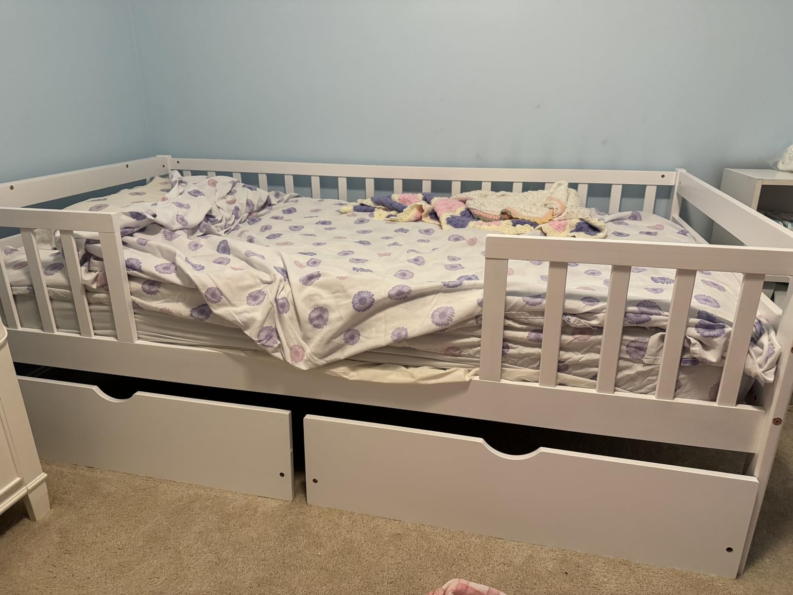 Giantex Twin House Bed with Drawers, Wooden Twin Bed Frame with Cube Storage & Fence Rails, Montessori Beds for Kids Boys, Girls, Bedroom, Living Room, No Box Spring Needed, Natural customer photo 1