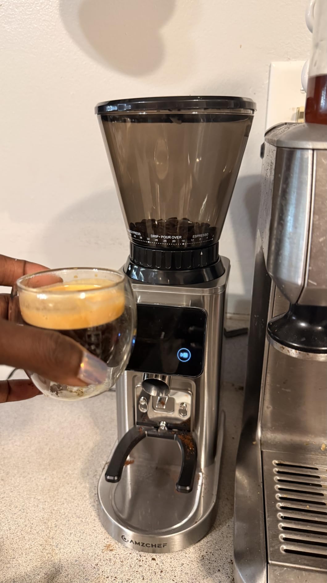AMZCHEF Burr Coffee Grinder, 48 Settings, Less Static Mess, Metallic Silver customer photo 1
