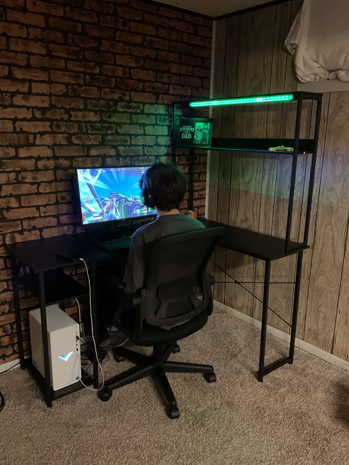 ODK 53 Inch L Shaped Gaming Desk with Hutch & Headphone Hook | Black Corner Computer Table with LED light & Storage Shelves for Home Office customer photo 2