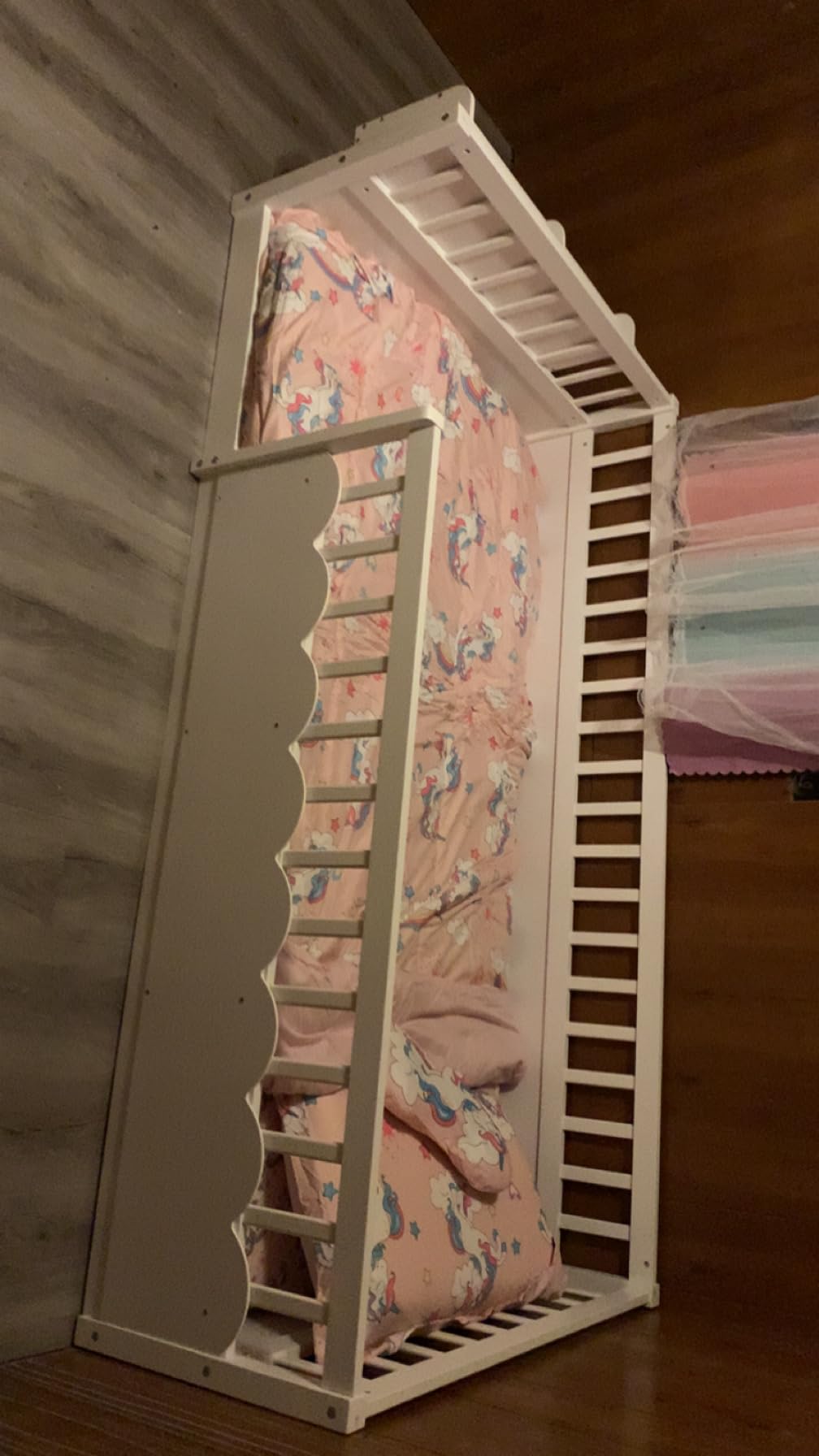 Twin Toddler Floor Bed with High Rails, Wooden Montessori Bed Frame with Light and Storage Shelf, Twin Size Bed Frame for Kids, Boys and Girls, White customer photo 1