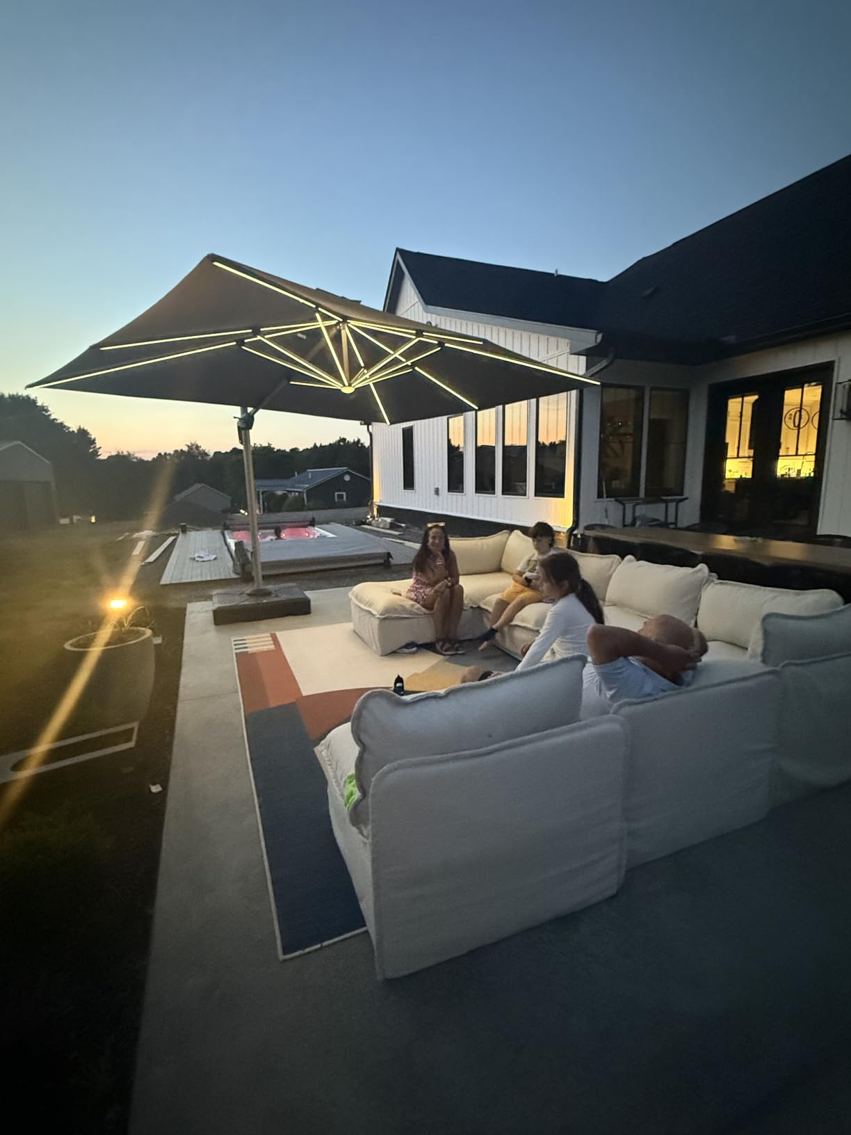 PURPLE LEAF Cantilever Umbrella 9' X 12' Solar LED Light Patio Deck, Beige customer photo 1