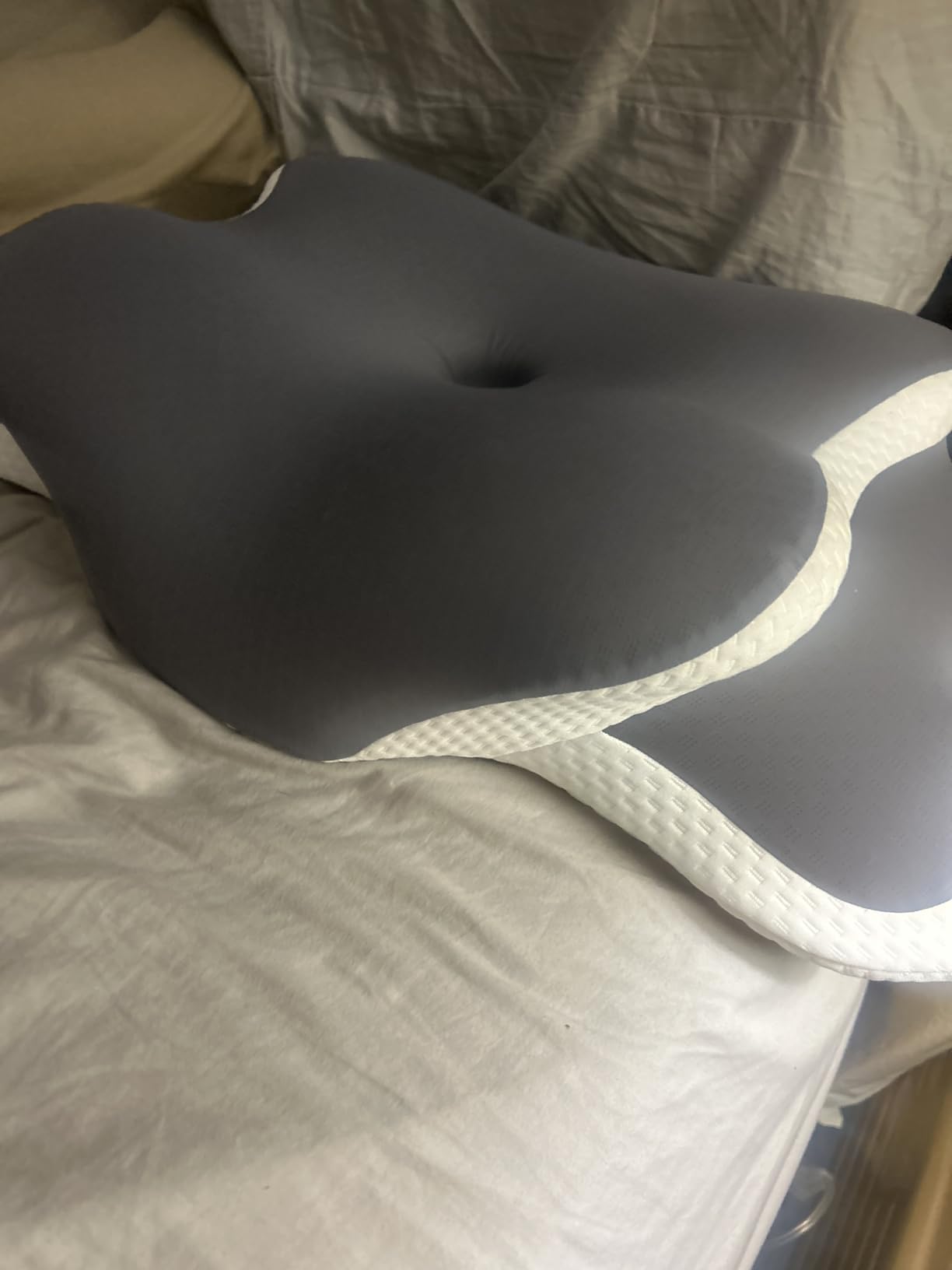 Ergo Pillow for Sleep Apnea, Neck Pain, and Snoring Relief | Cervical Neck Pillow for Neck Pain Relief & Side Sleeper | Orthopedic Memory Foam with Ergonomic Neck Support, Gray, Standard customer photo 2