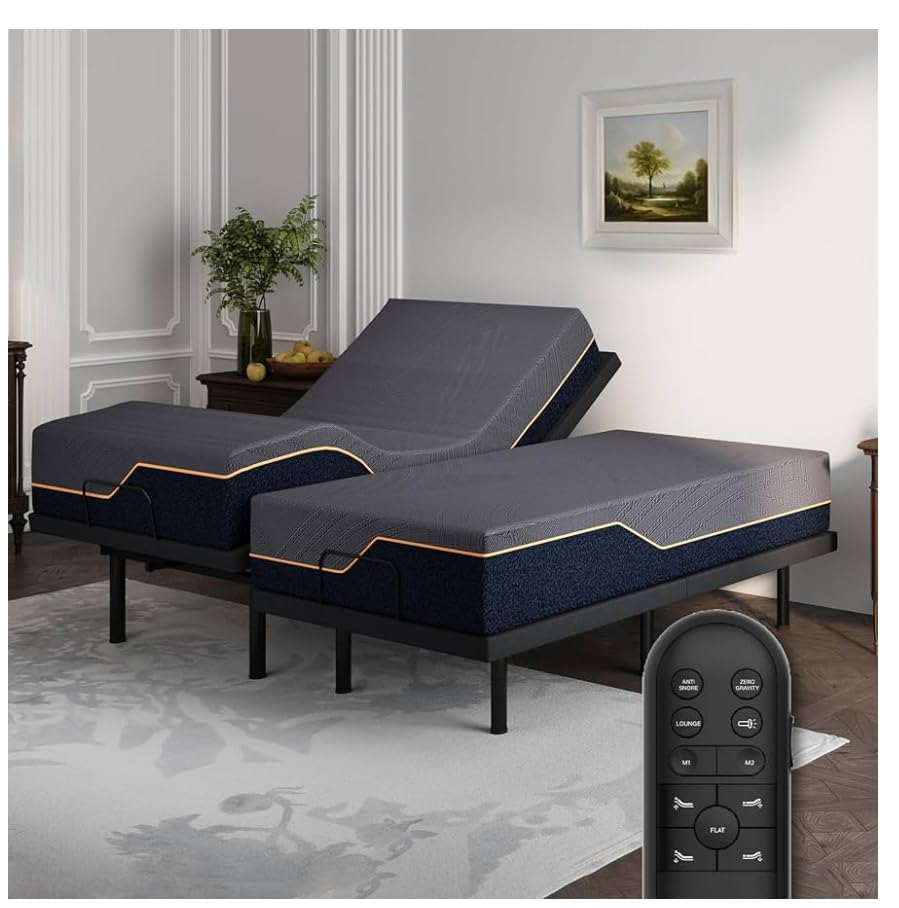 Dyonery Split King Adjustable Bed Frame + 14 Inch Memory Foam Mattress | Wireless Remote, Head and Foot Incline & Massage, Zero Gravity, Cooling Copper Foam, Fiberglass Free, Tools-Free Assembly customer photo 2