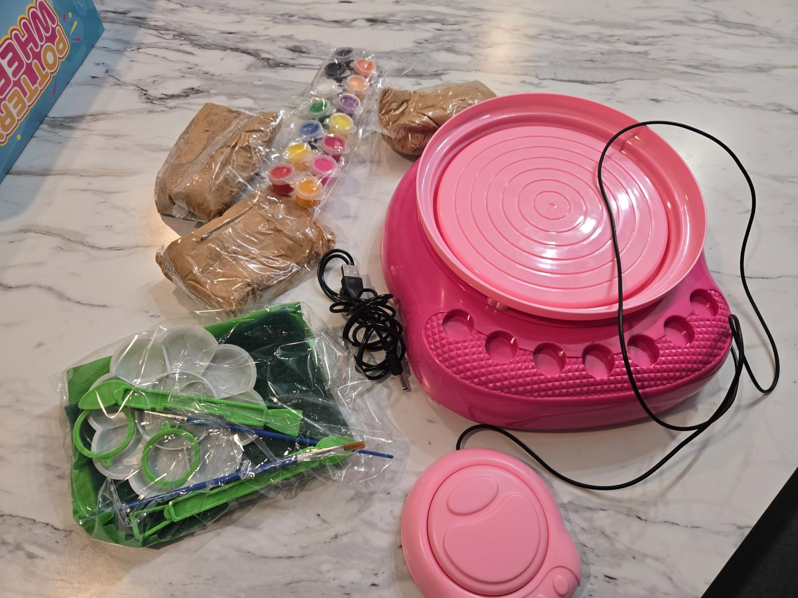 Pottery Wheel for Kids with Air Dry Clay Kit, 12 Paints & Tools, Ages 6-12 customer photo 1