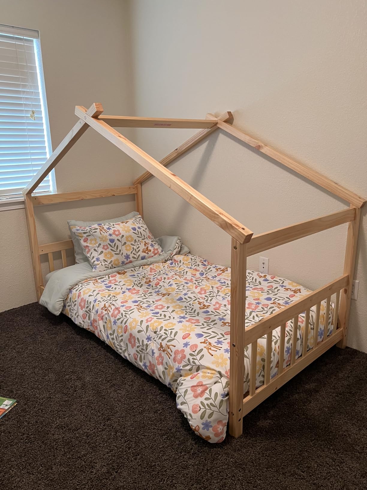 GIANTEX Full Size Floor Bed, Solid Wood Montessori House Bed with Roof, Headboard and Footboard, Low Full Bed Frame for Kids Teens Girls Boys, No Box Spring Needed, White customer photo 1