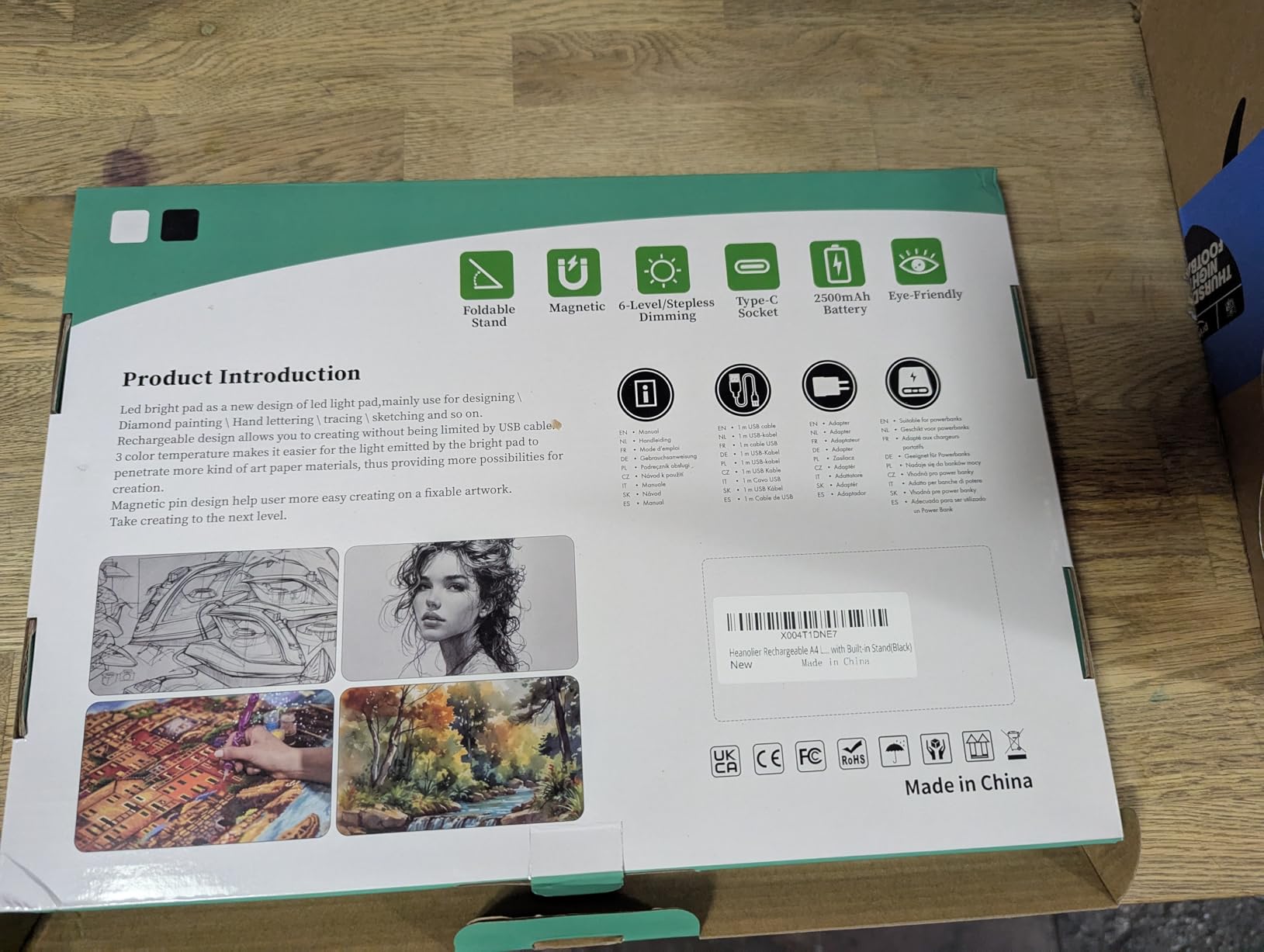 Heanolier Rechargeable A4 Light Board with Stand, 7100Lux Super Bright Magnetic Light Pad with Side Buttons, Wireless Light Box for Tracing, LED Light Table for Diamond Painting,Sketching,Drawing customer photo 2