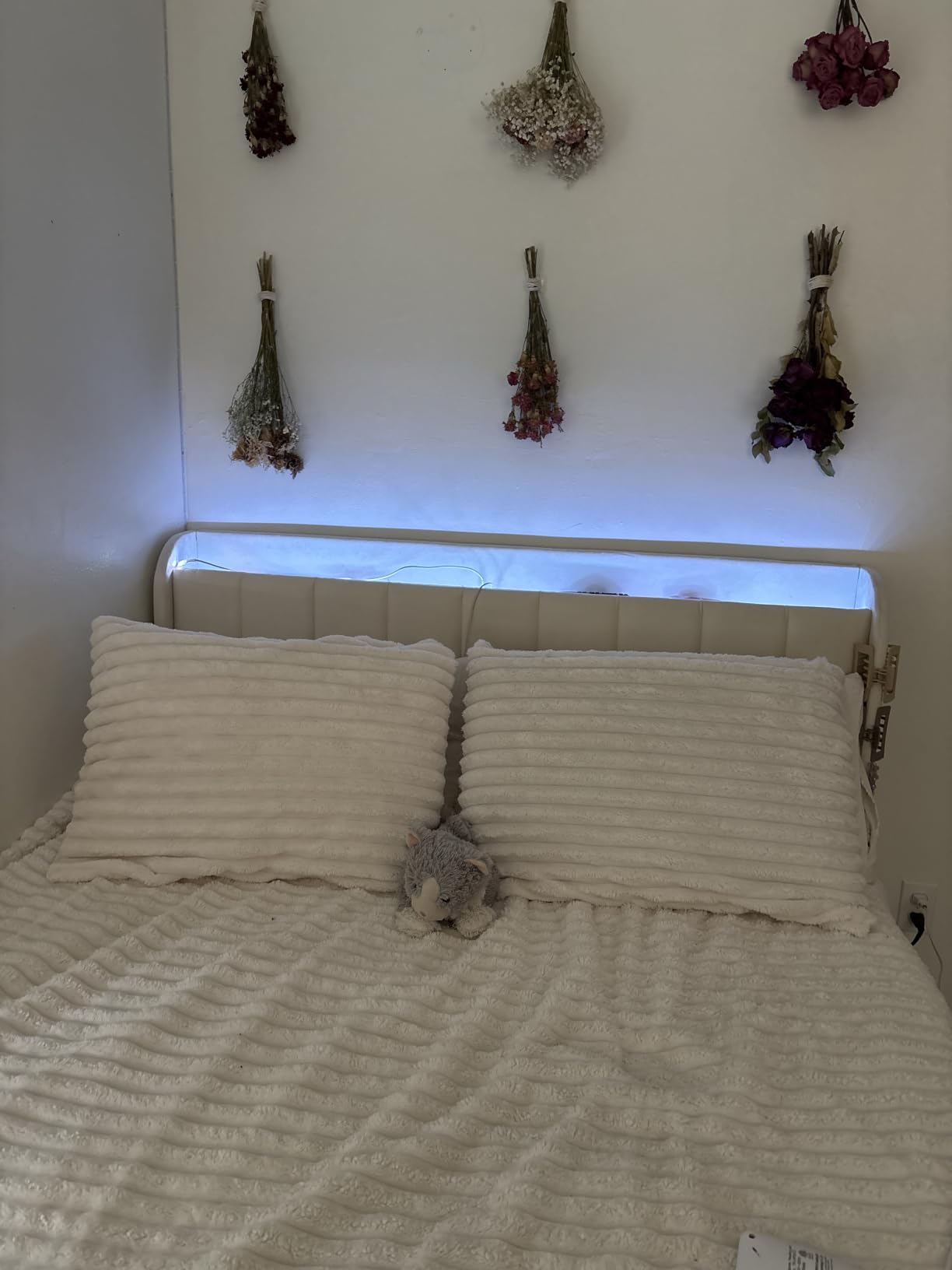 Queen Bed Frame with 4 Drawers and Storage Headboard, Upholstered Platform Bed Frame Queen Size with Led Lights and Handy Charging Station, No Box Spring Needed, Easy Assembly, Noise Free, Beige customer photo 1
