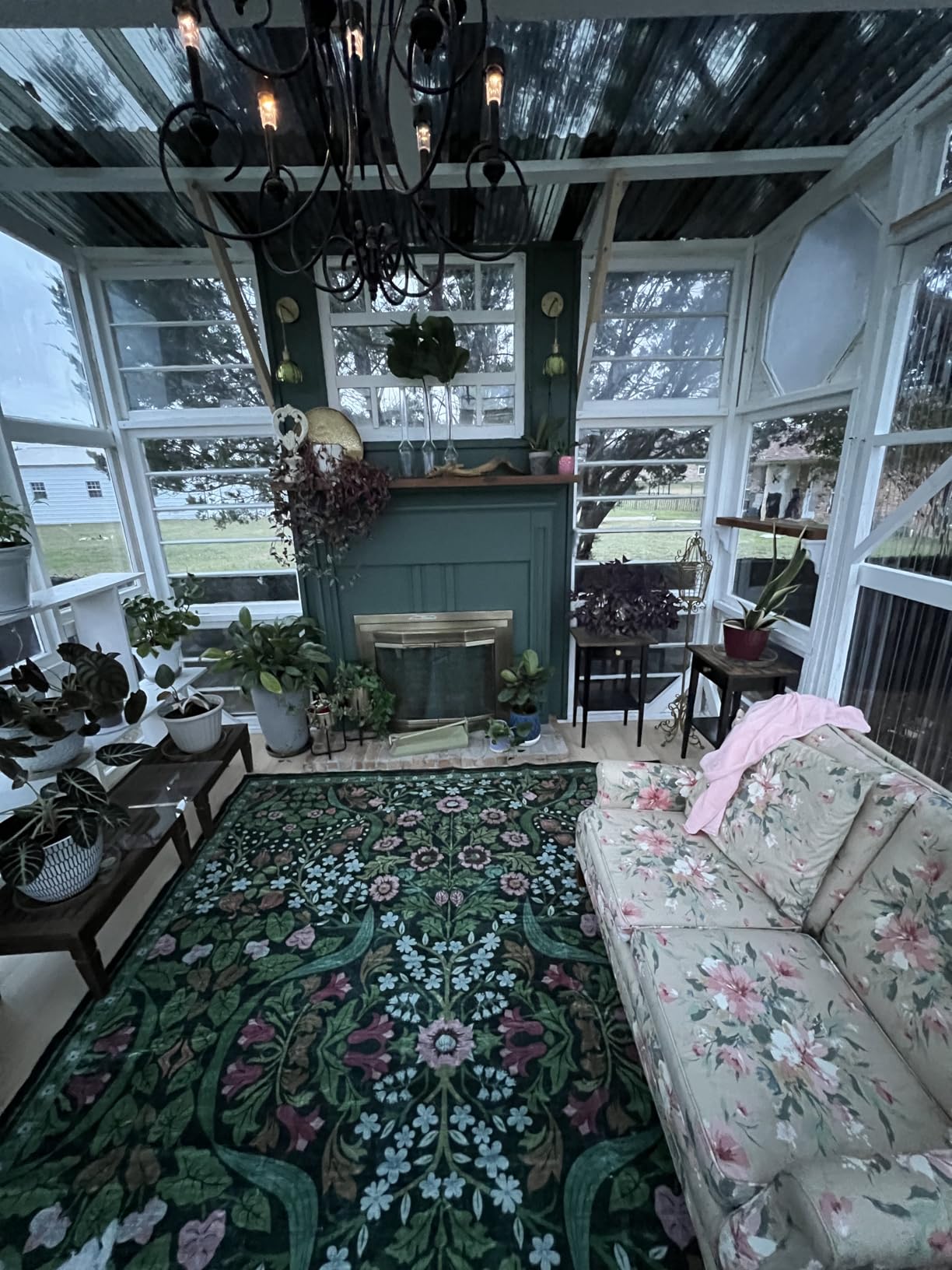 8x10 Forest Green Floral Washable Area Rug for Living Room | Low Pile Carpet with Non-slip Gripper Pads, Waterproof, Soft, Boho Flower Oriental Style, Natural, Indoor customer photo 1