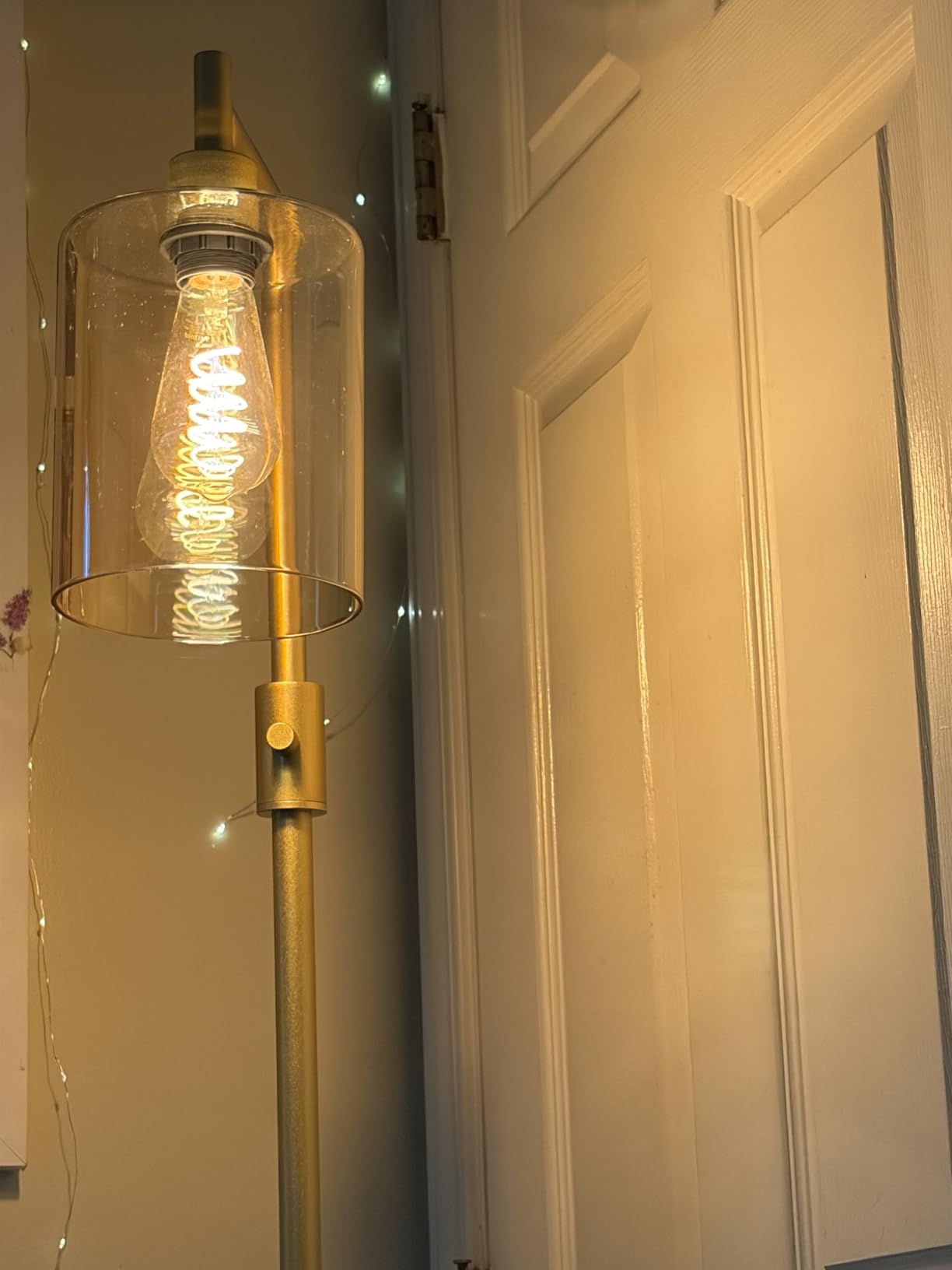 Dimmable Floor Lamp for Living Room with Clear Glass Lampshade, Gold Modern Glass Floor Lamp with 900LM LED Bulb Included, Arc Standing Tall Lamp for Bedroom, Office, Reading Room, Corner customer photo 2