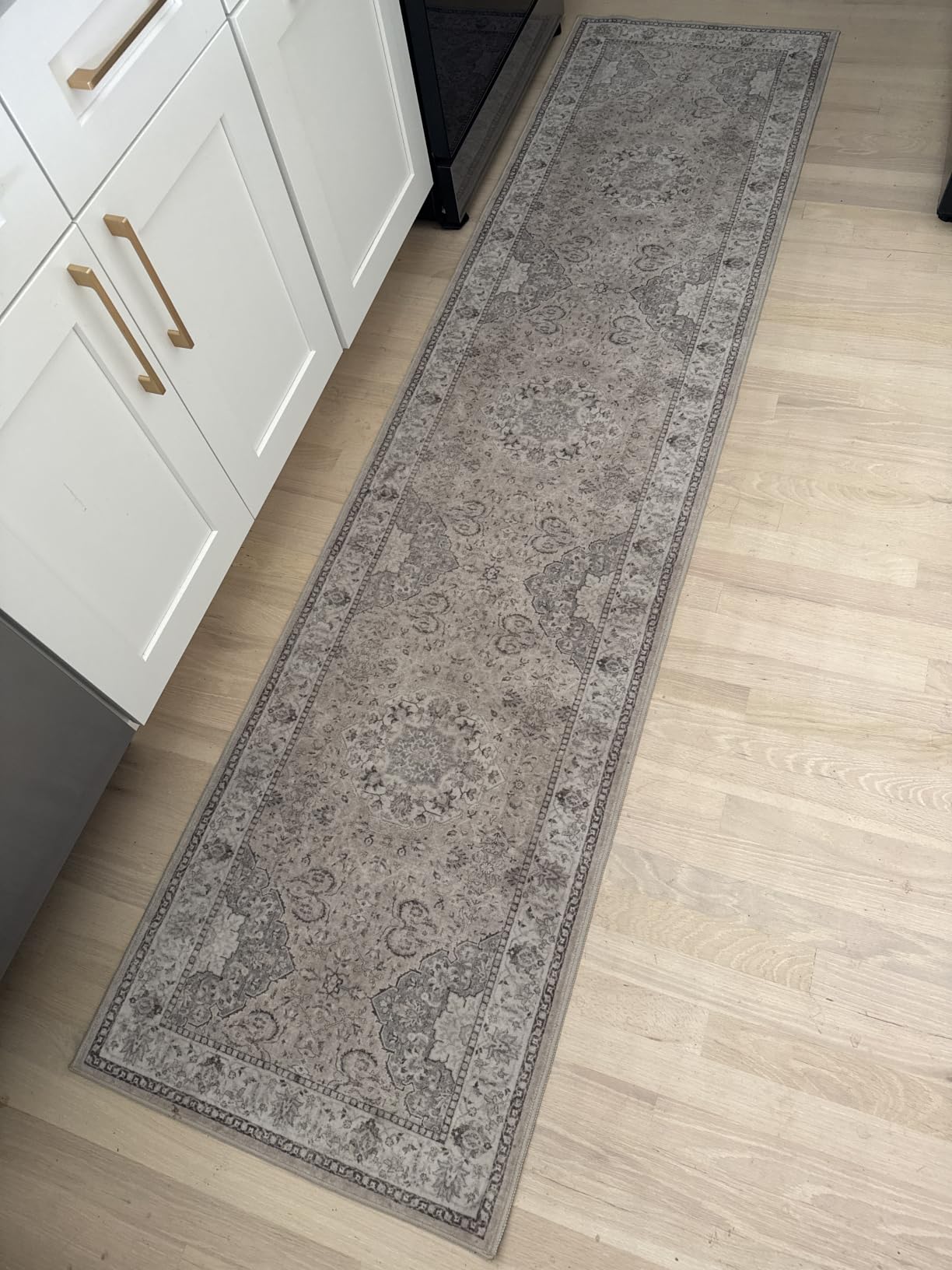 Washable 2x6 Thin Runner Rug: Abstract Soft Entryway Doormat Water-Resistant Hallway Bathroom Kitchen Carpet with Non-Slip Backing Modern Living Room Bedroom Decorative Carpet (2x6, Beige/Cream) customer photo 2