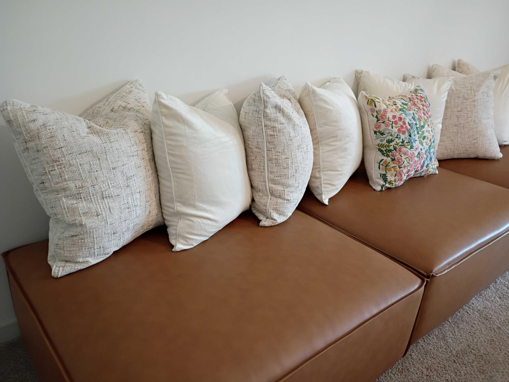 a moment Khaki 4 Pack Throw Pillow Covers - Chenille & Velvet Set with Piping, Farmhouse Textured Design Cushion Cases for Couch Sofa Bed (18x18 Inch, No Insert) customer photo 1