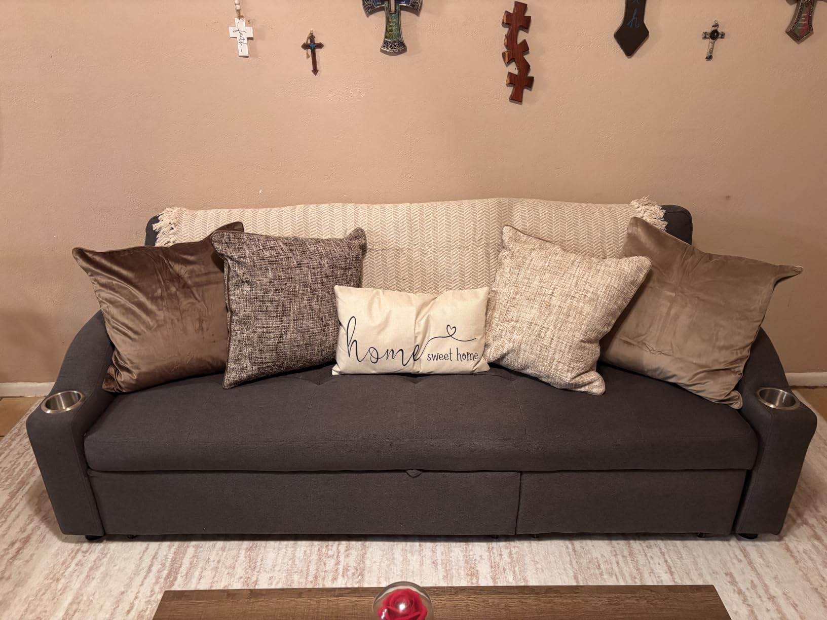 a moment Khaki 4 Pack Throw Pillow Covers - Chenille & Velvet Set with Piping, Farmhouse Textured Design Cushion Cases for Couch Sofa Bed (18x18 Inch, No Insert) customer photo 2