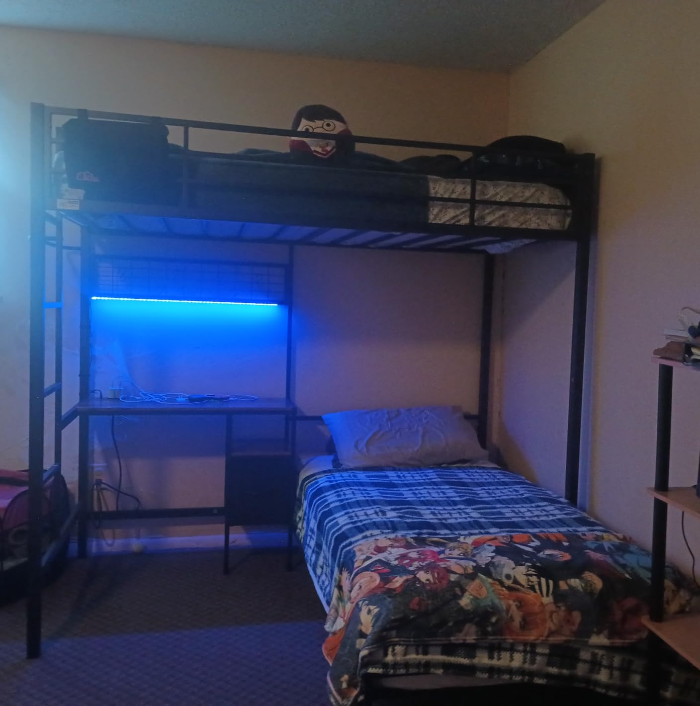 DICTAC Bunk Bed Twin Over Twin with Desk,Led Lights,Charging Station,White customer photo 2
