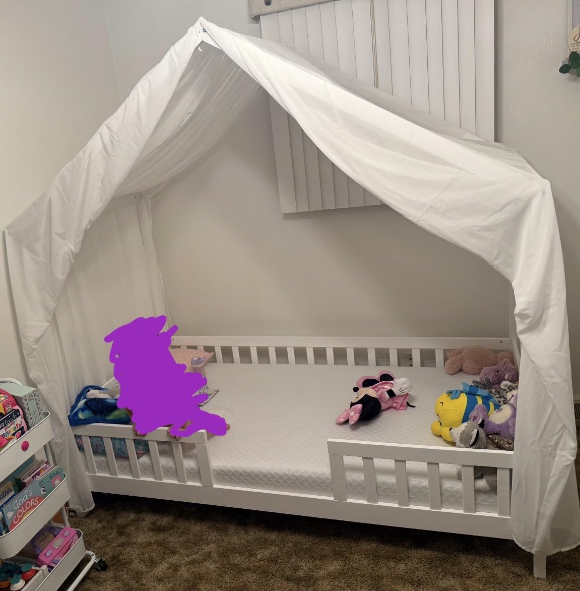 Twin Montessori House Bed with High Rails, Low Floor Beds with Roof & Canopy, Wood House Bed Frame for Boys Girls, No Box Spring Needed, Natural customer photo 1